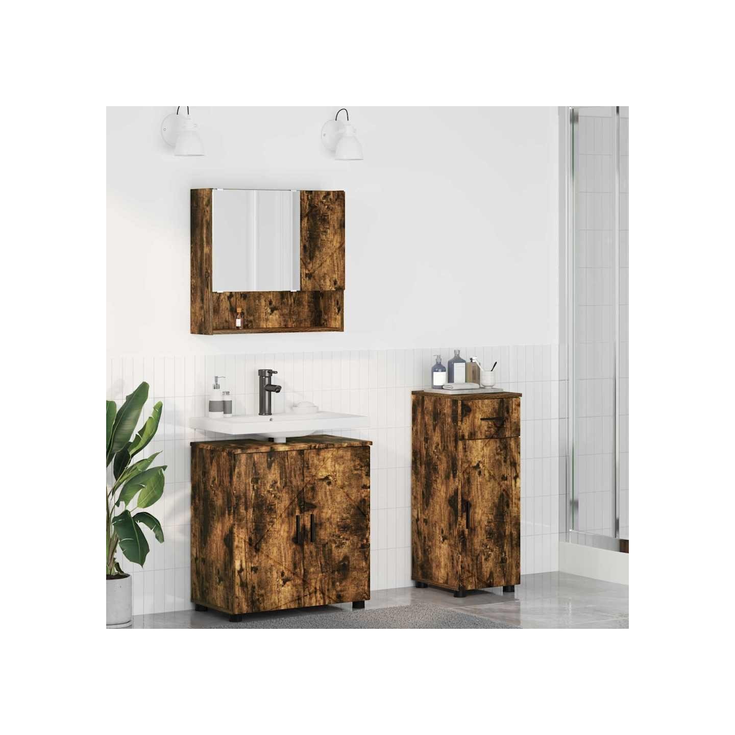 Ensemble de mobilier de salle de bain 3 pc Chêne fumé