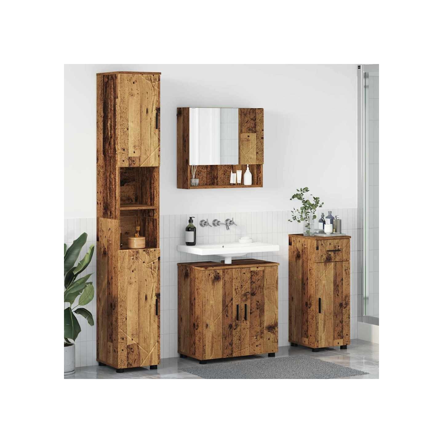 Ensemble de mobilier de salle de bain 4 pc Bois Ancien