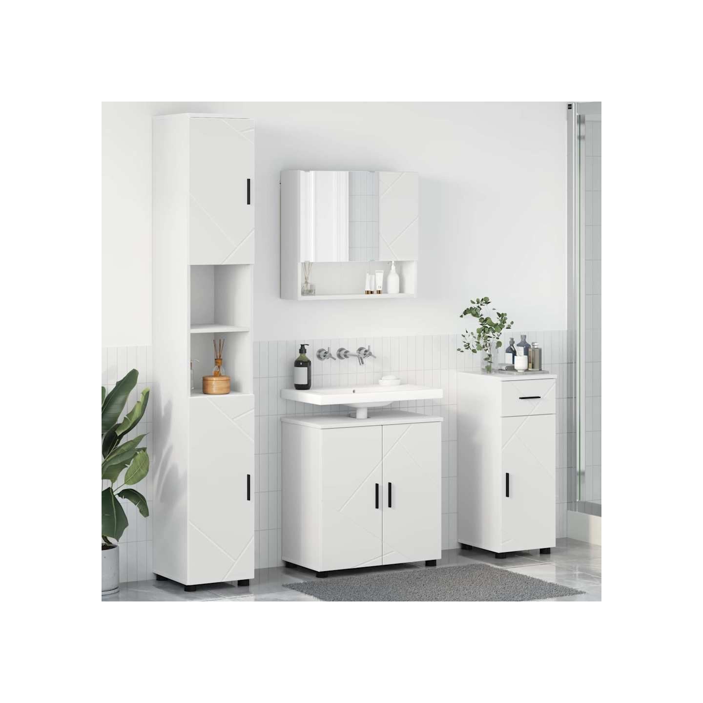Ensemble de mobilier de salle de bain 4 pièces Blanc