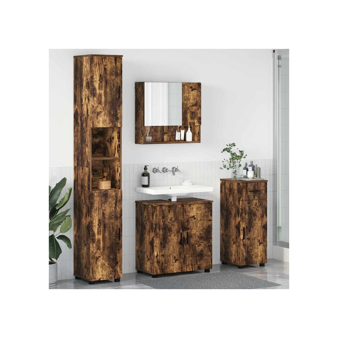 Ensemble de mobilier de salle de bain 4 pc Chêne fumé