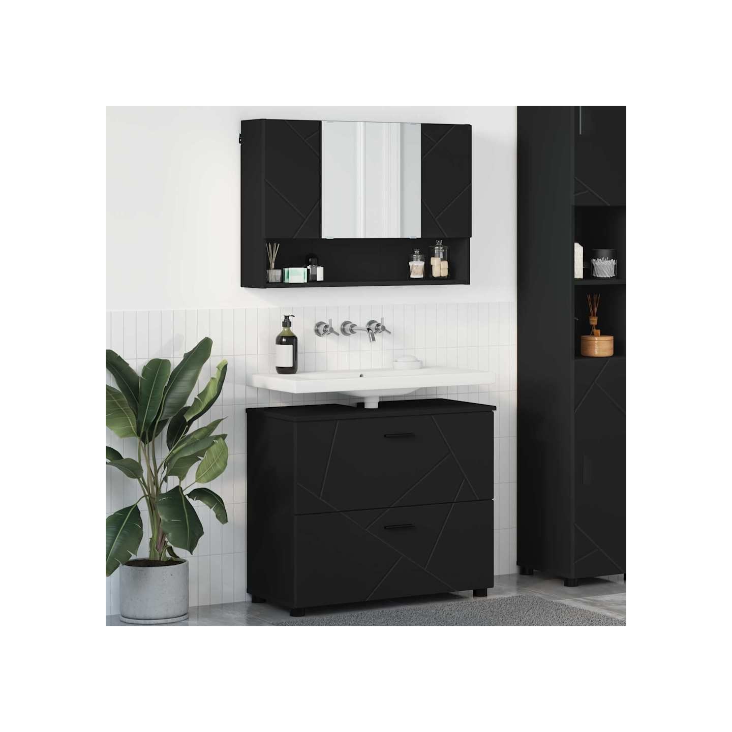 Ensemble de mobilier de salle de bain 2 pc Noir