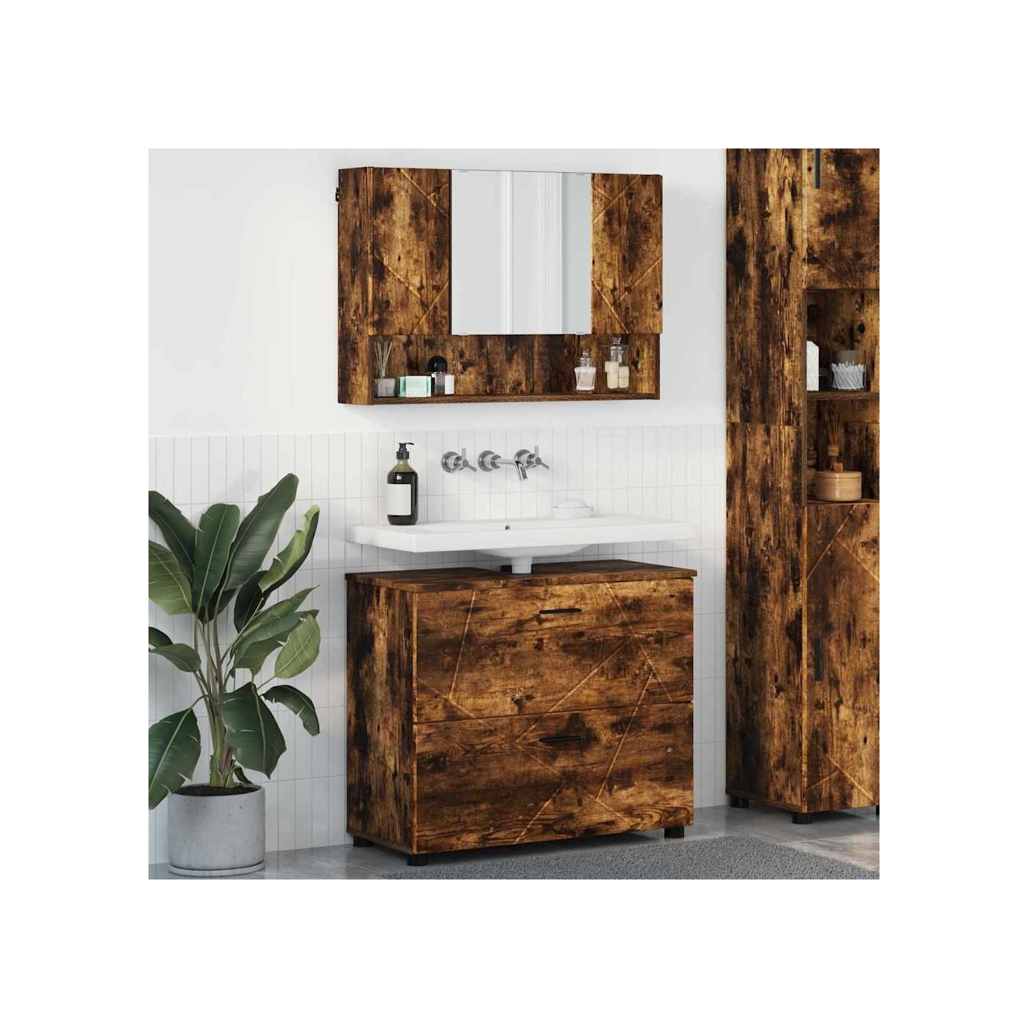Ensemble de mobilier de salle de bain 2 pc Chêne fumé