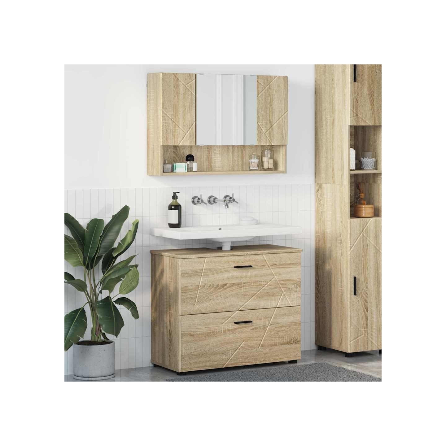 Ensemble de mobilier de salle de bain 2 pc Chêne Sonoma