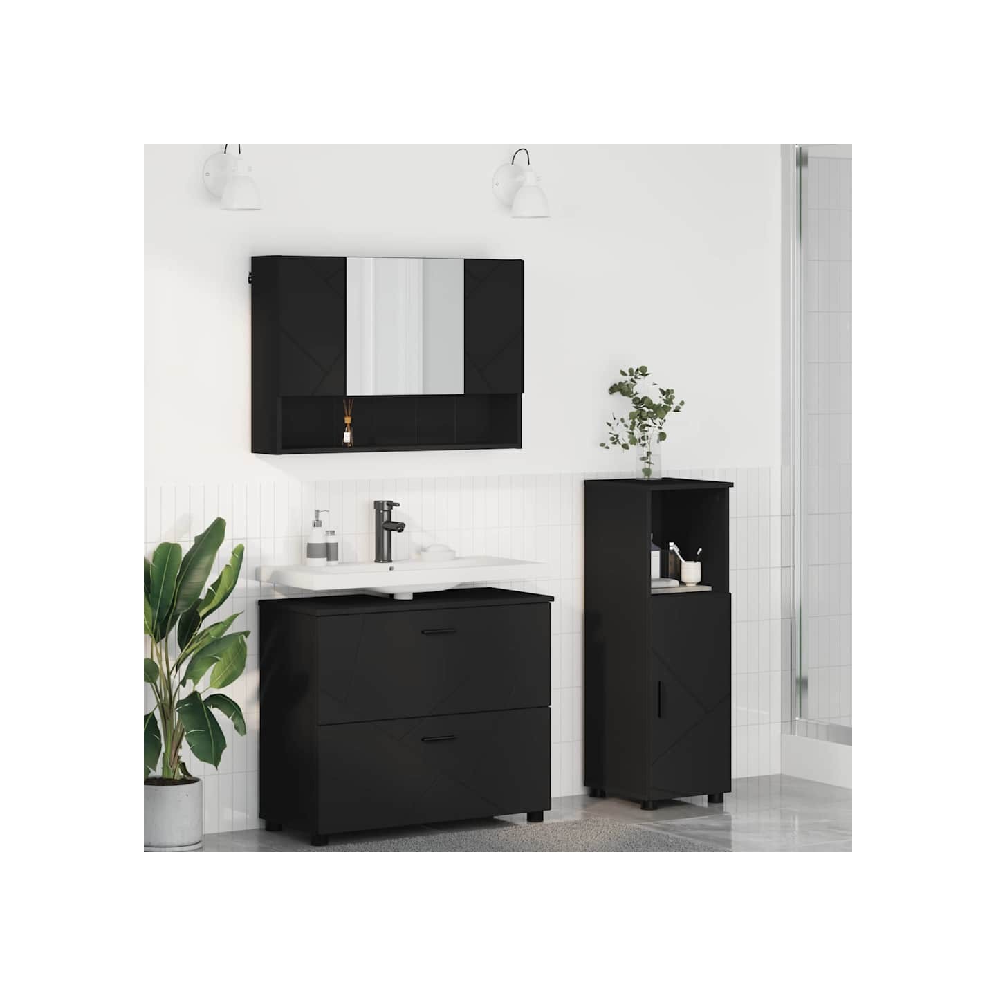 Ensemble de mobilier de salle de bain 3 pc Noir