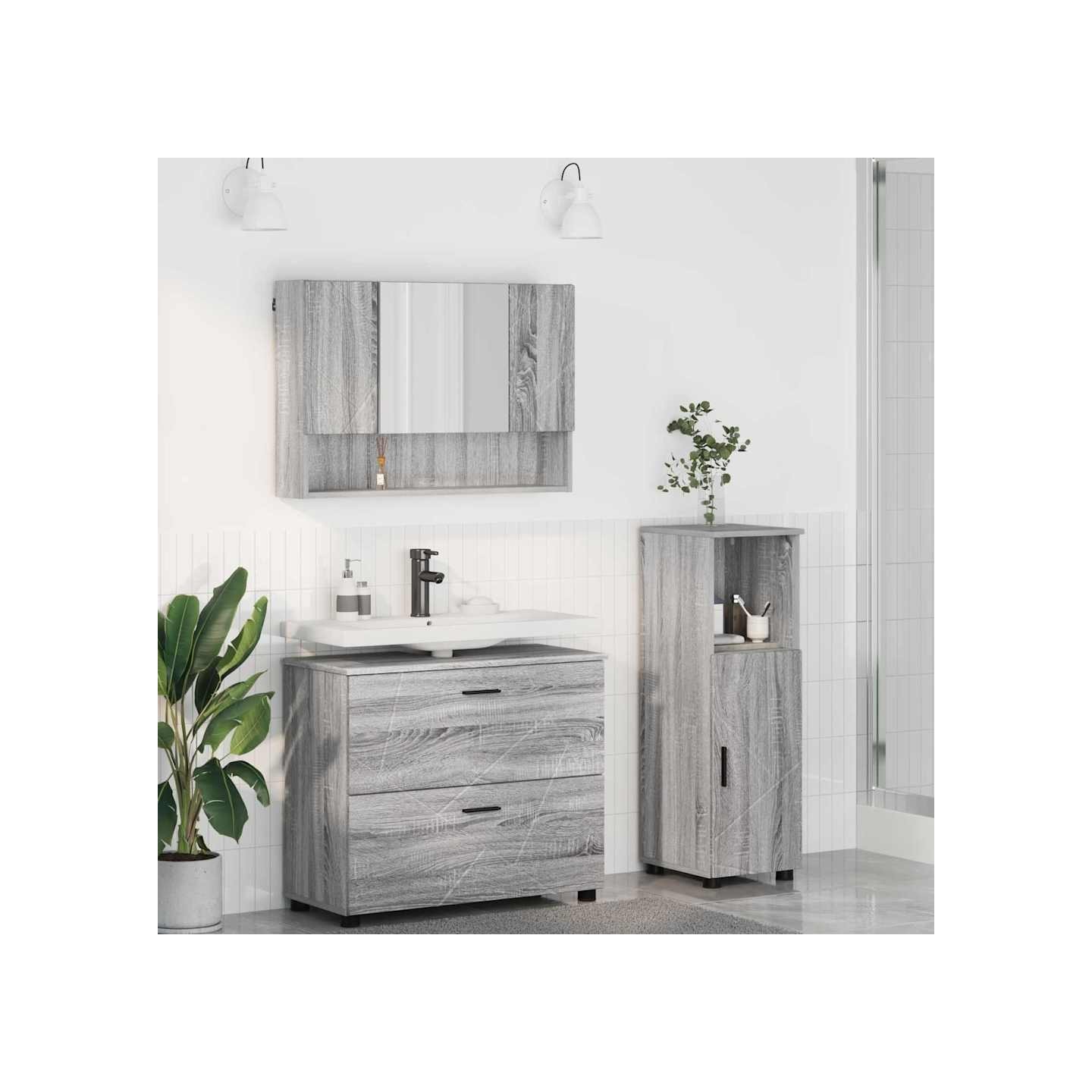 Ensemble de mobilier de salle de bain 3 pièces Gris Sonoma