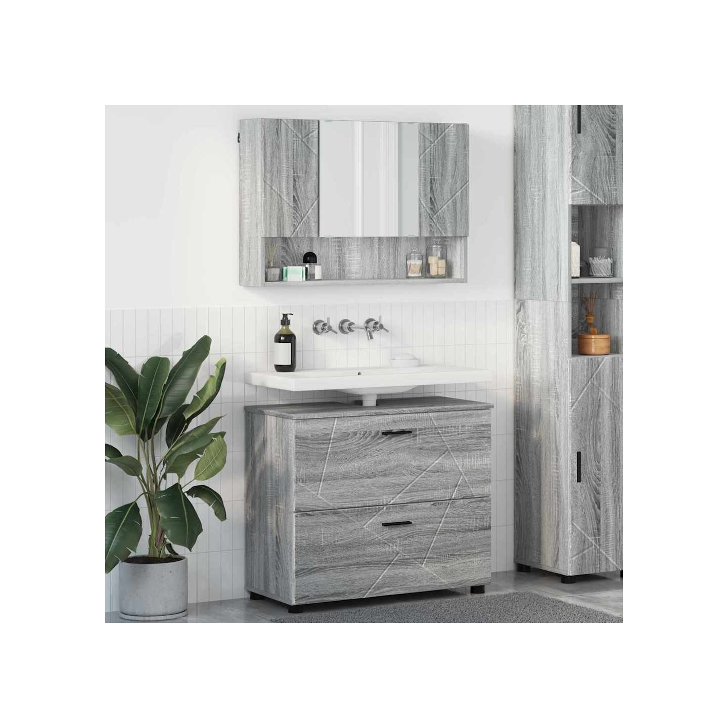 Ensemble de mobilier de salle de bain 2 pc Gris Sonoma