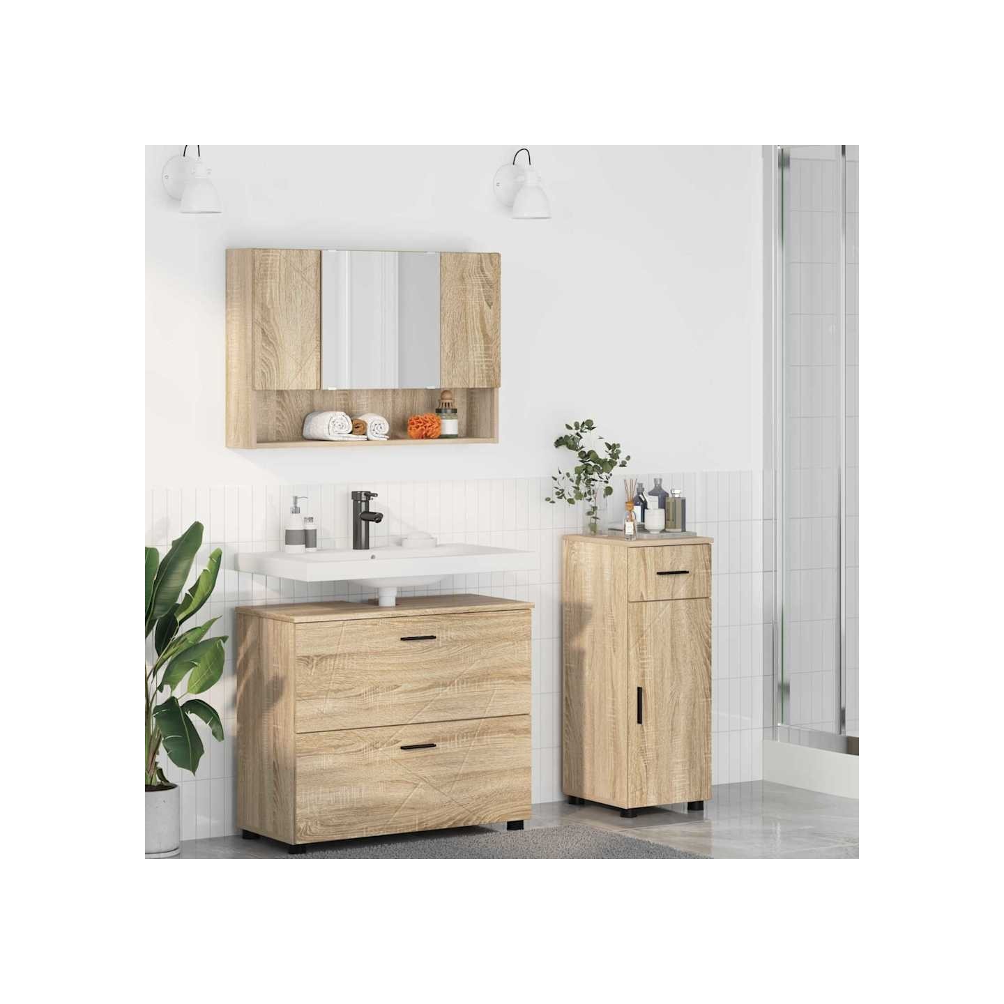Ensemble de mobilier de salle de bain 3 pièces Chêne Sonoma