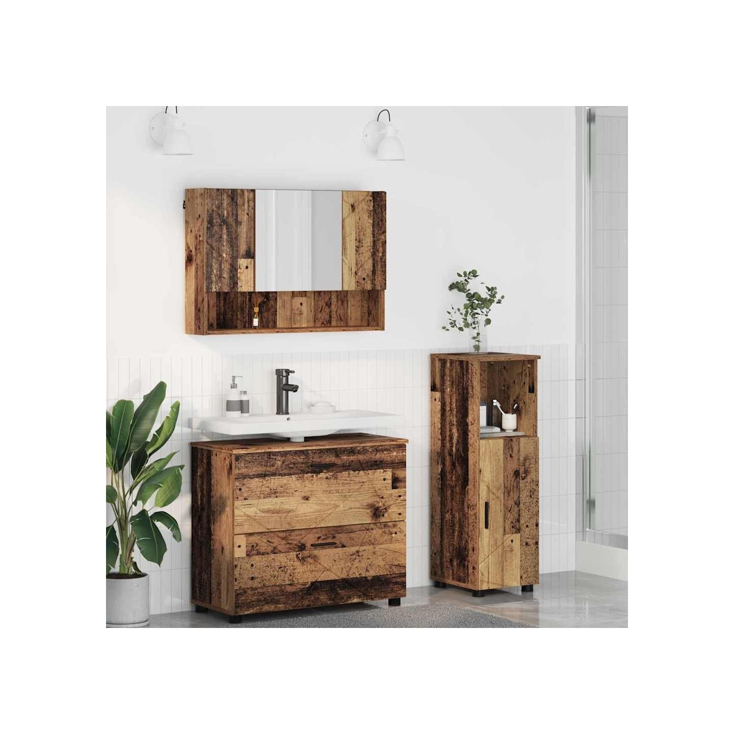 Ensemble de mobilier de salle de bain 3 pièces Bois Ancien