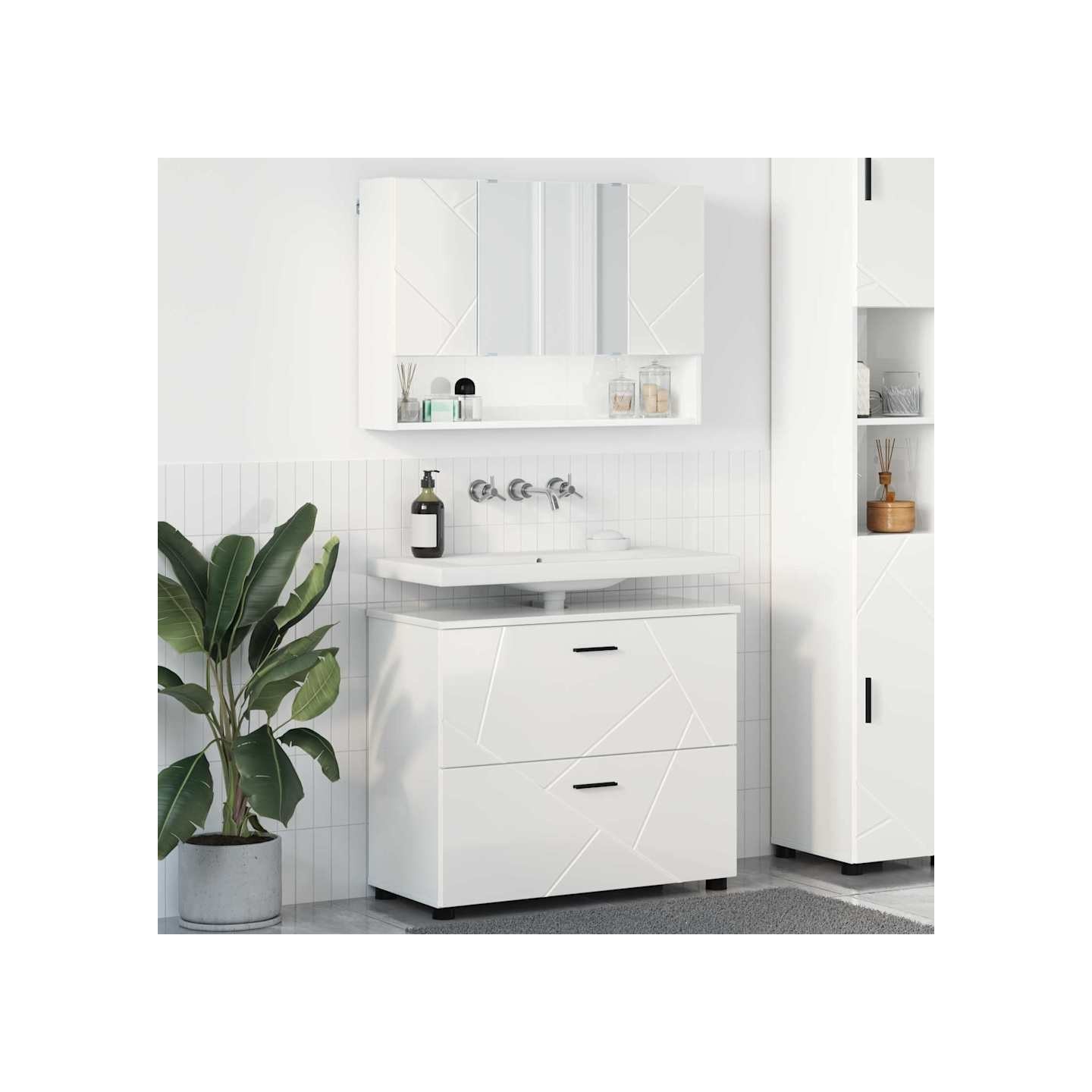 Ensemble de mobilier de salle de bain 2 pc Blanc brillant