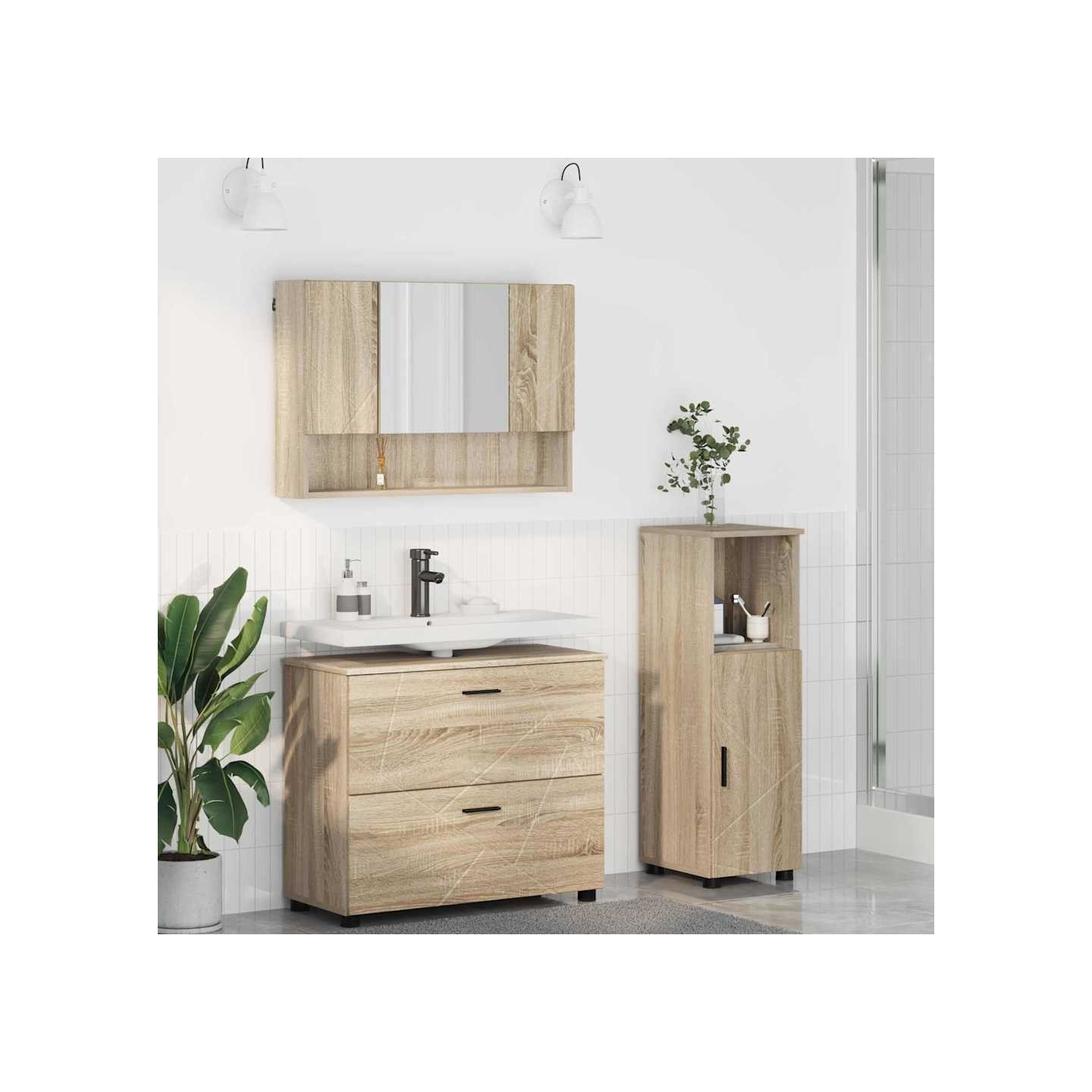 Ensemble de mobilier de salle de bain 3 pièces Chêne Sonoma
