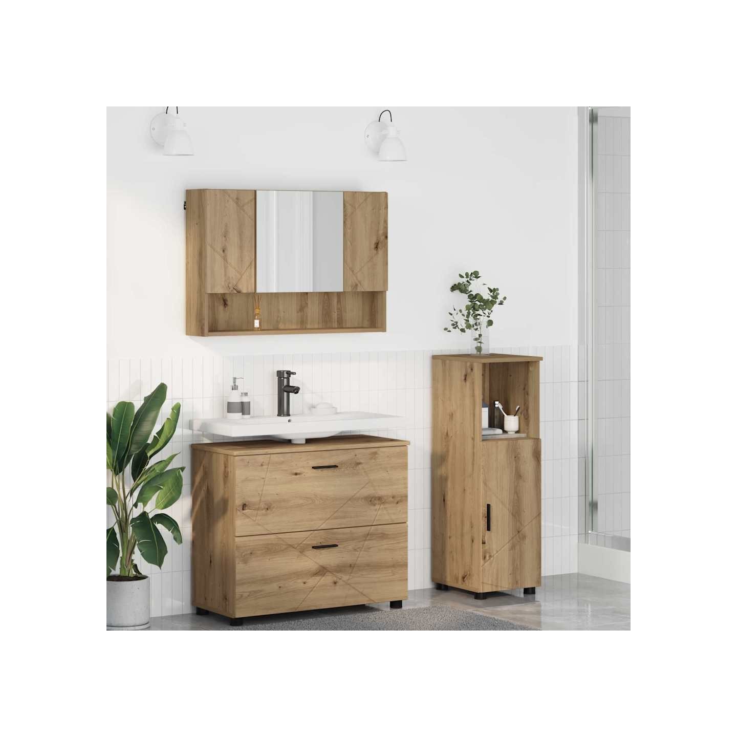 Ensemble de mobilier de salle de bain 3 pc Chêne artisanal