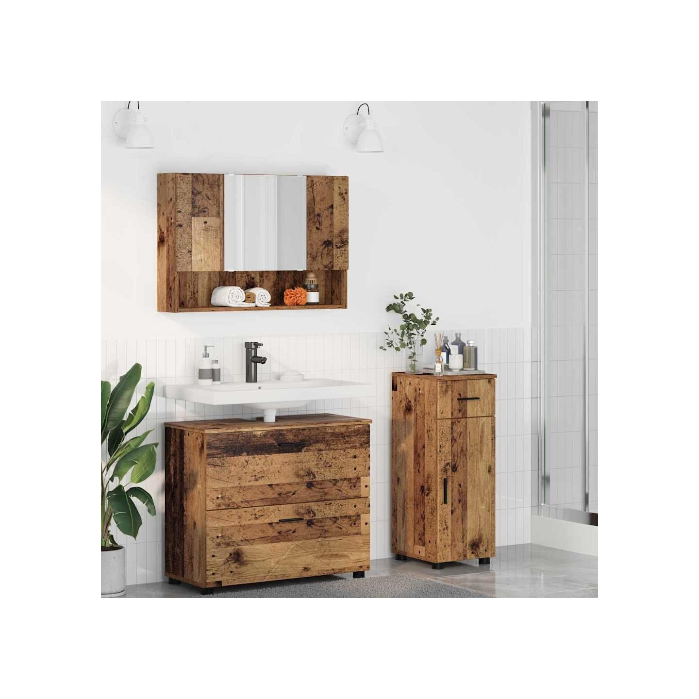 Ensemble de mobilier de salle de bain 3 pièces Bois Ancien