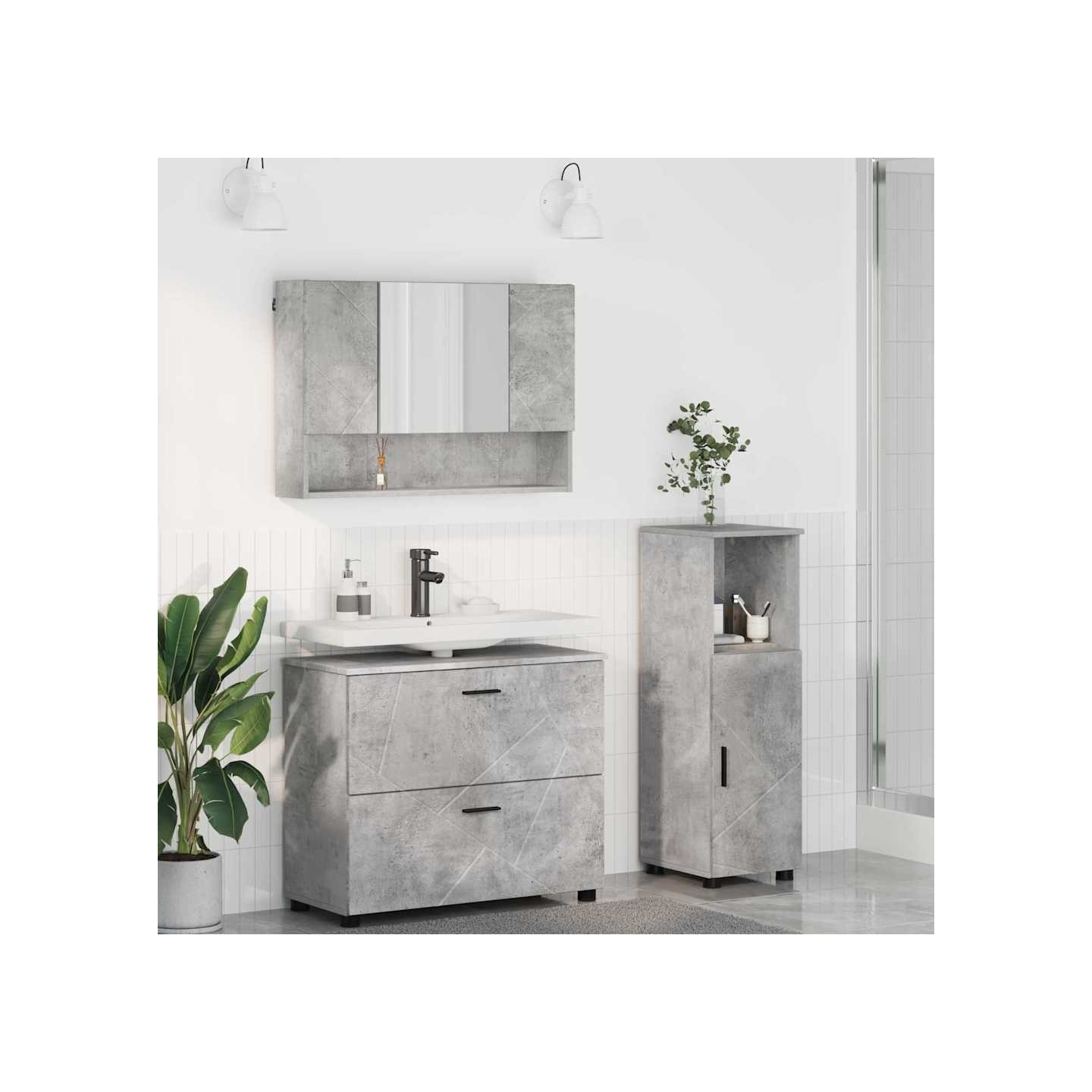 Ensemble de mobilier de salle de bain 3 pc Gris béton