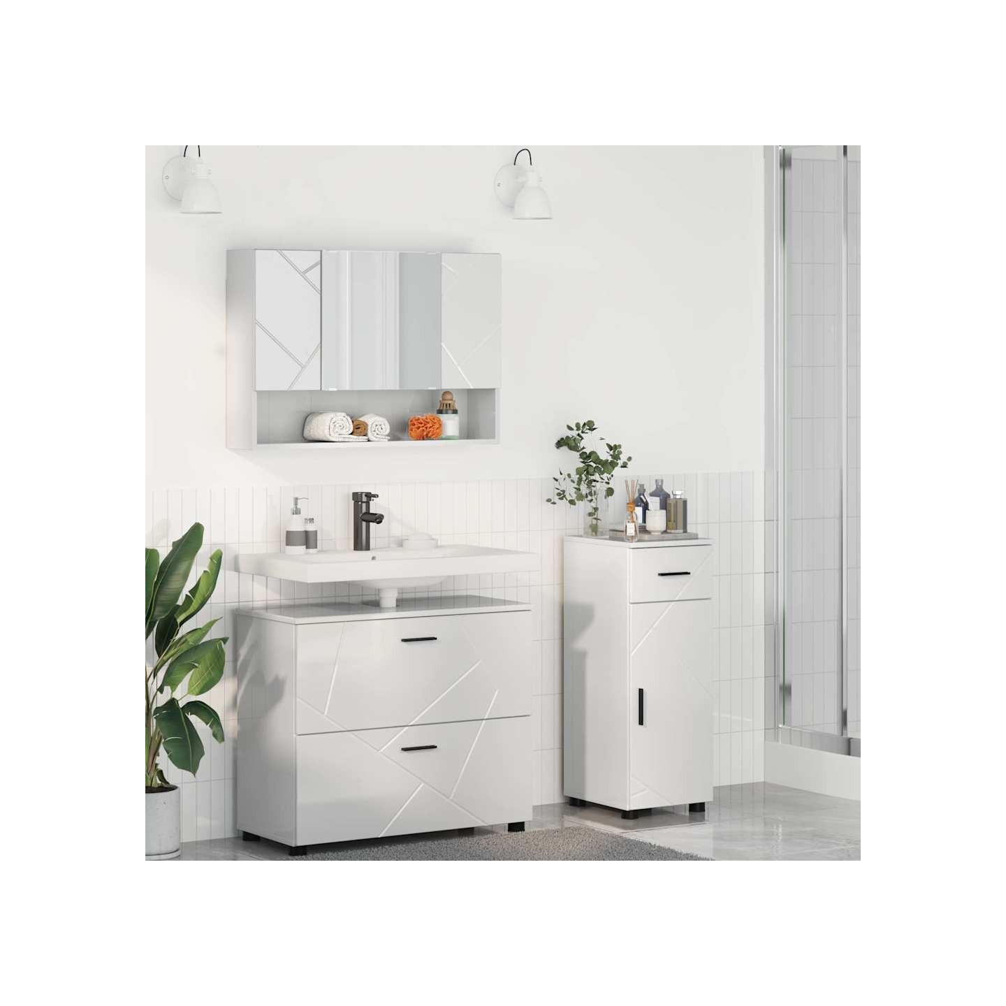 Ensemble de mobilier de salle de bain 3 pc Blanc brillant