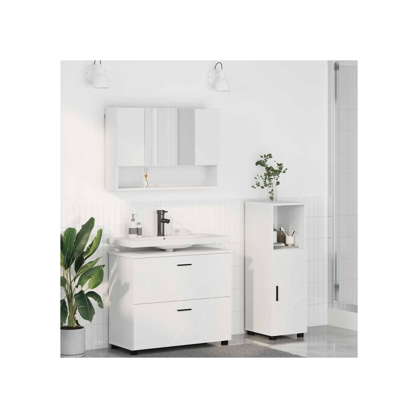 Ensemble de mobilier de salle de bain 3 pièces Blanc