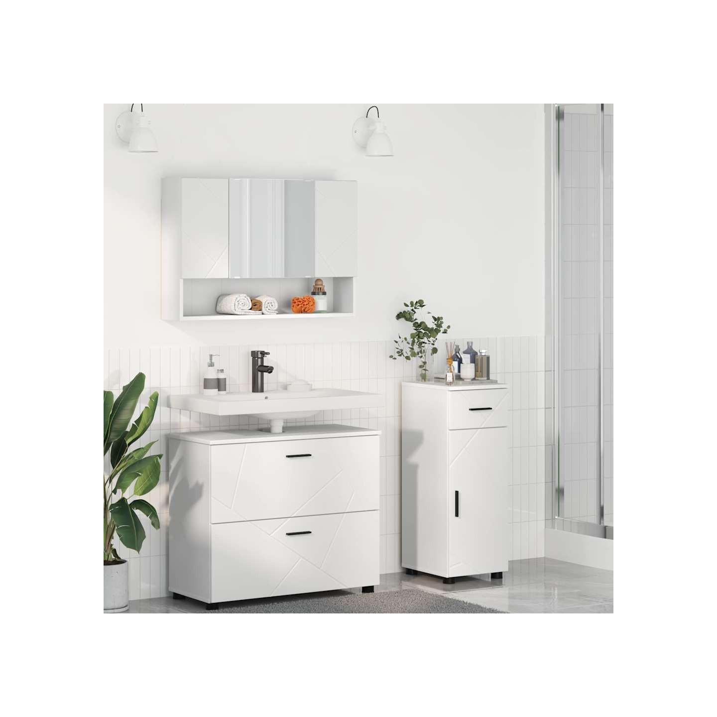 Ensemble de mobilier de salle de bain 3 pièces Blanc