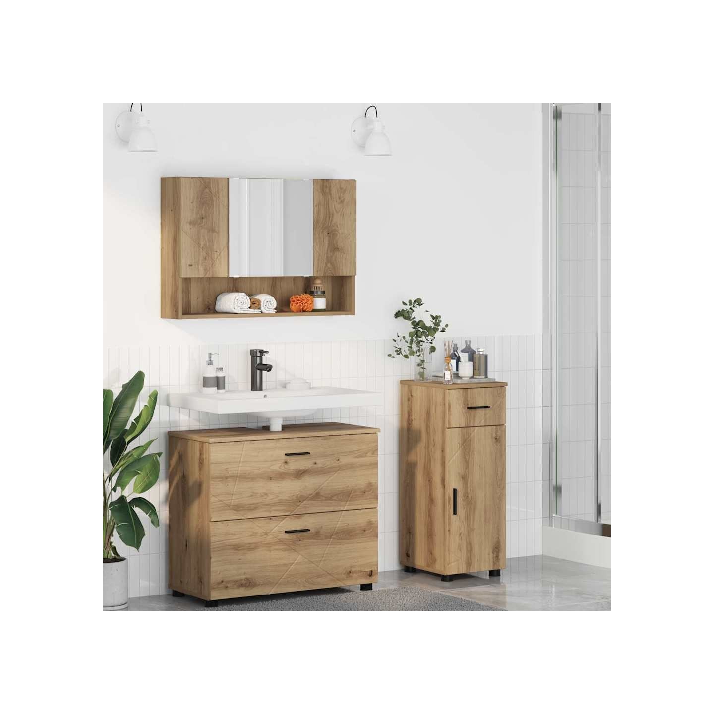 Ensemble de mobilier de salle de bain 3 pc Chêne artisanal