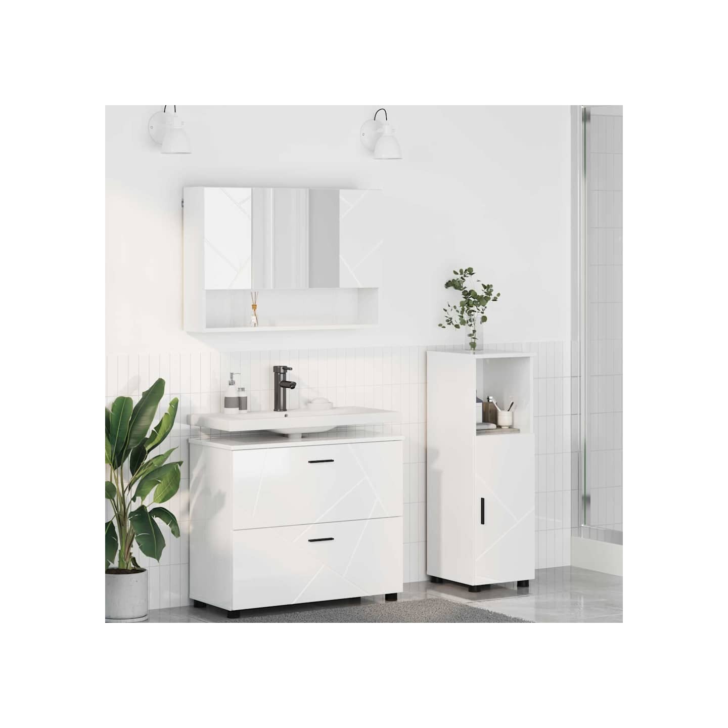 Ensemble de mobilier de salle de bain 3 pc Blanc brillant