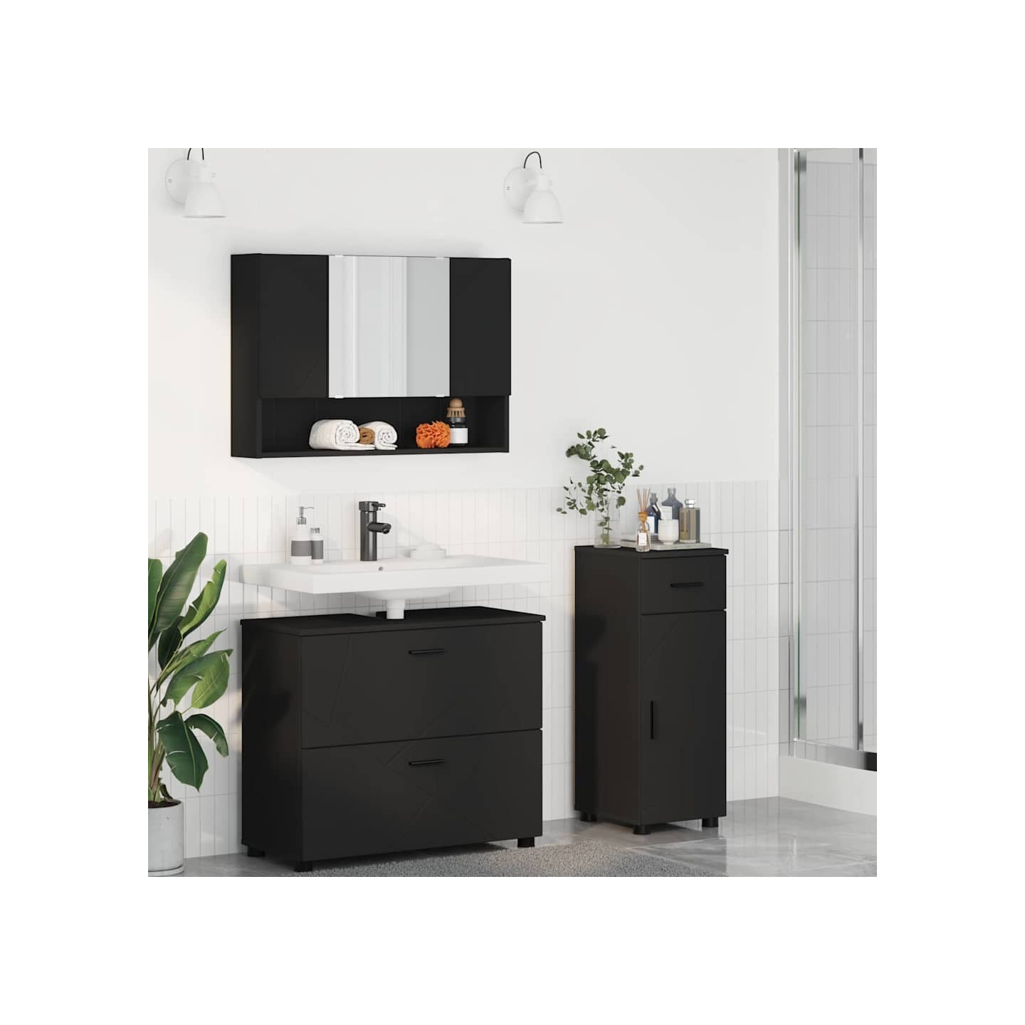 Ensemble de mobilier de salle de bain 3 pc Noir