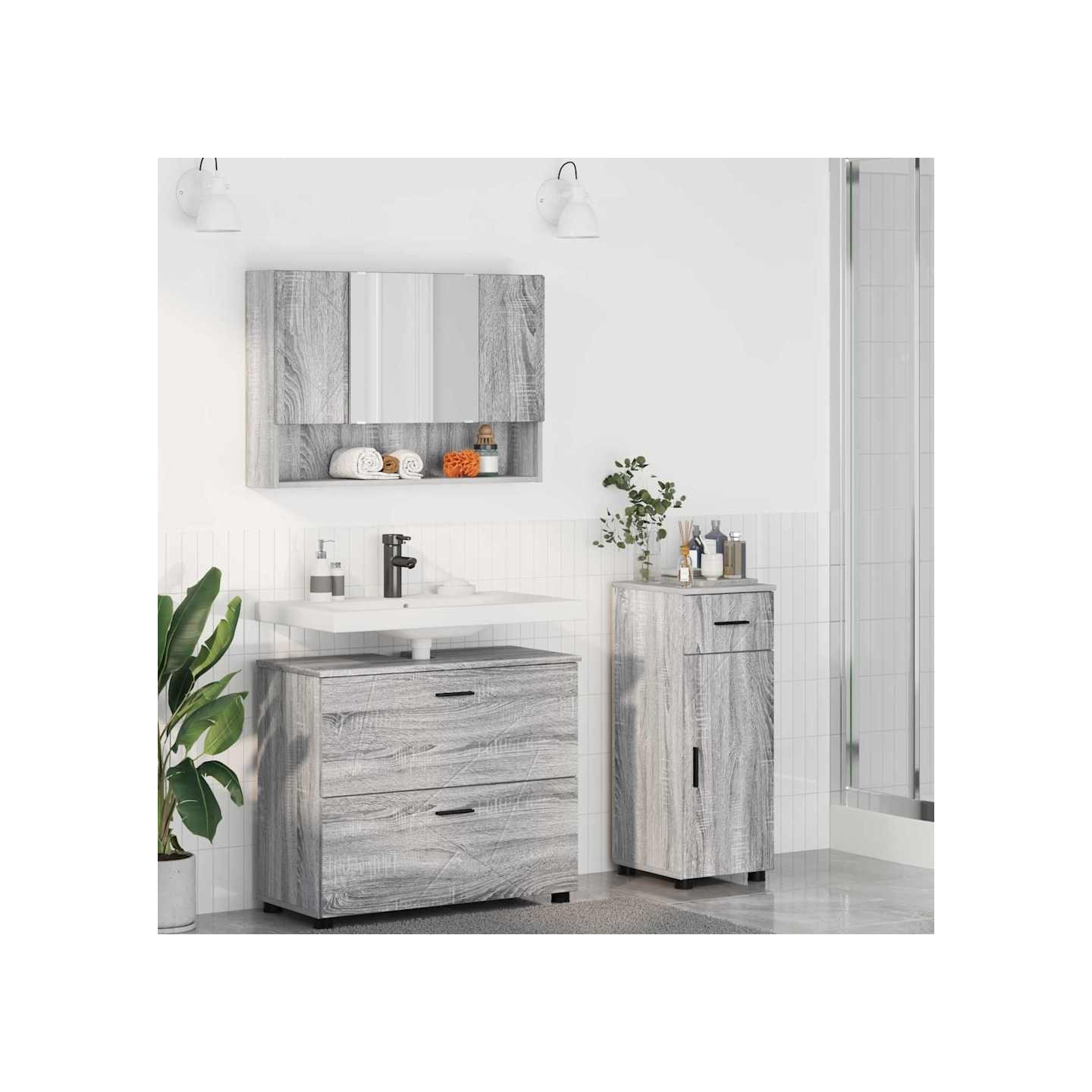 Ensemble de mobilier de salle de bain 3 pièces Gris Sonoma