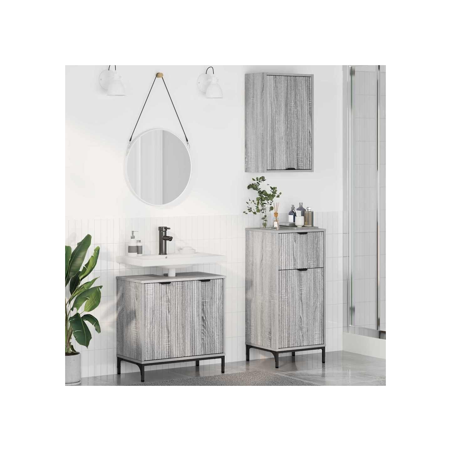 Ensemble de mobilier de salle de bain 3 pièces Gris Sonoma
