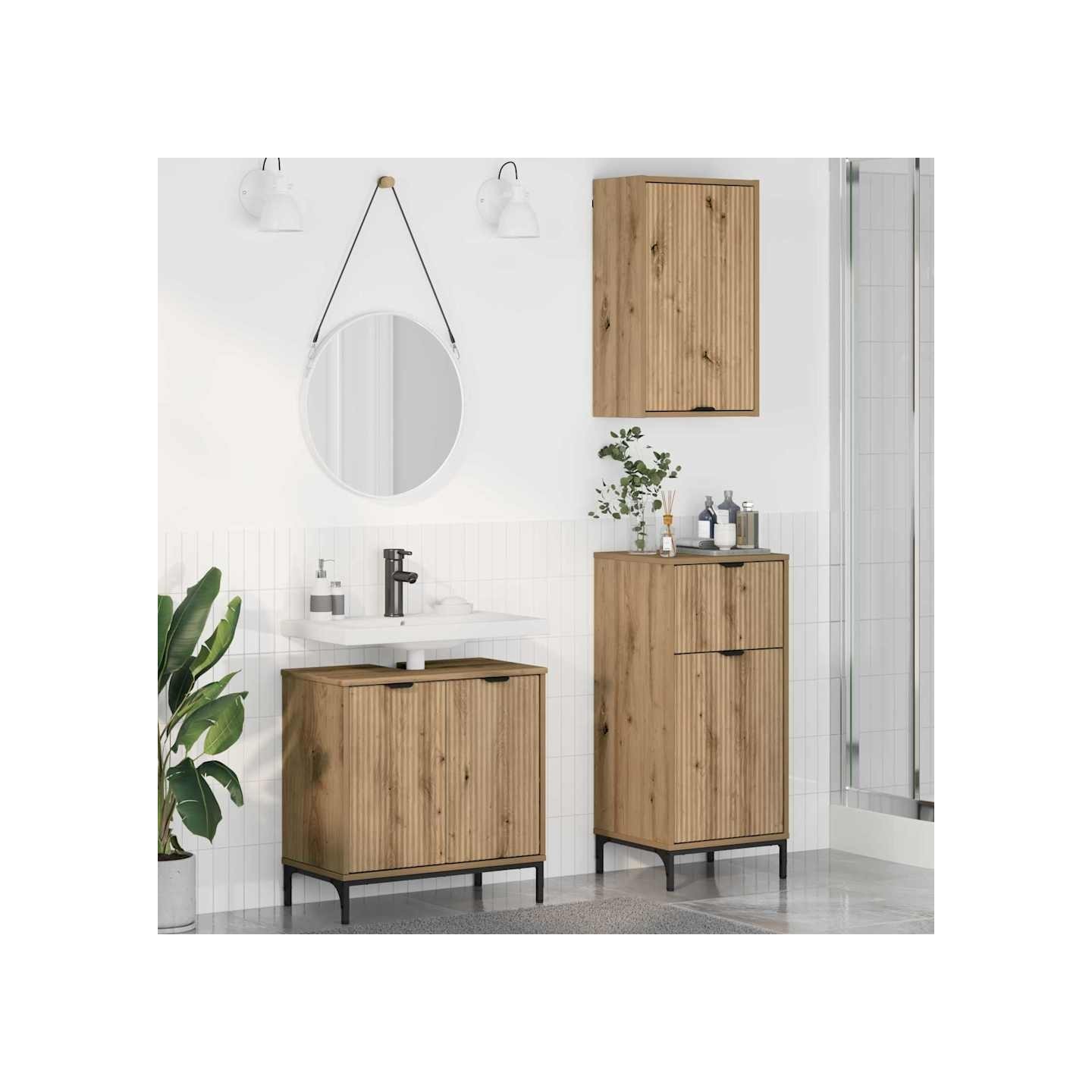 Ensemble de mobilier de salle de bain 3 pc Chêne artisanal
