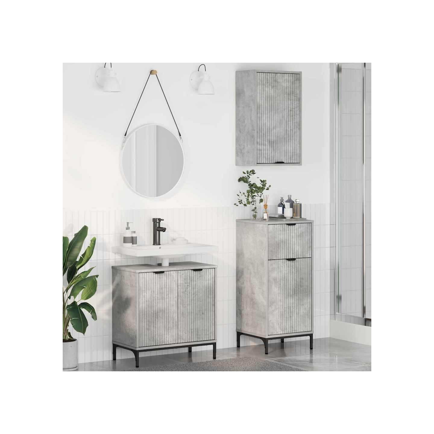Ensemble de mobilier de salle de bain 3 pièces Gris béton