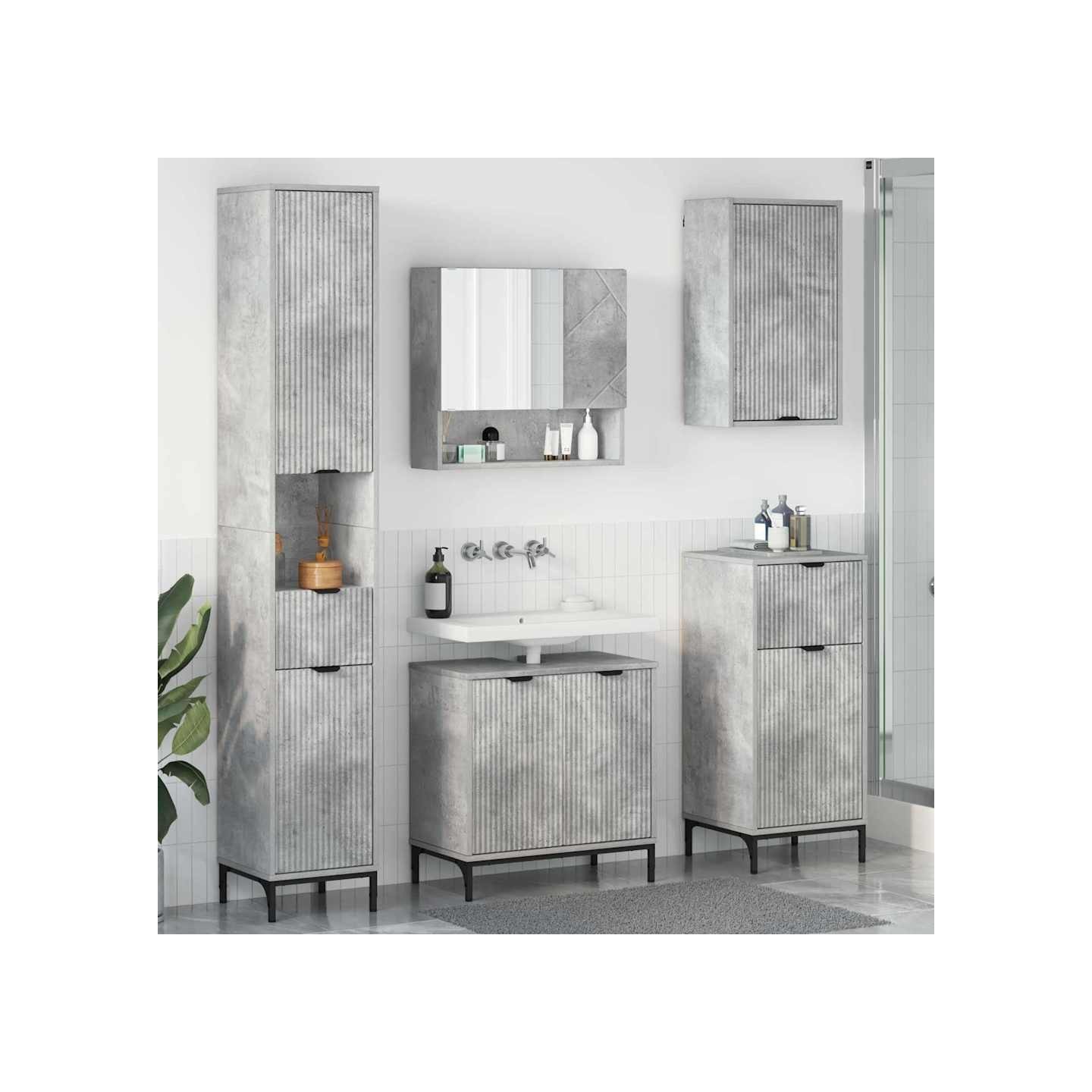 Ensemble de mobilier de salle de bain avec tiroir Gris béton