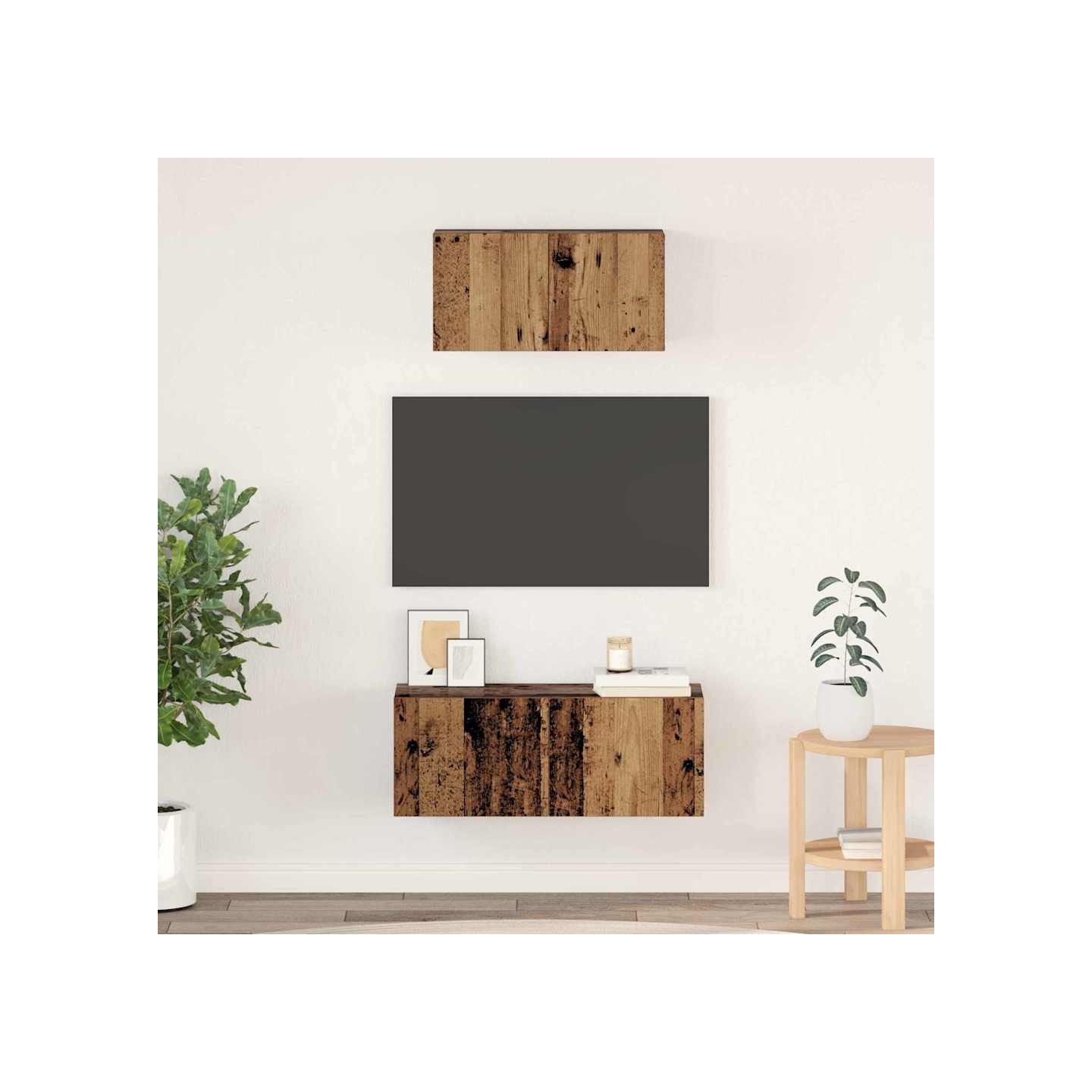 Ensemble meuble TV 2 pc Bois Ancien Bois d'ingénierie