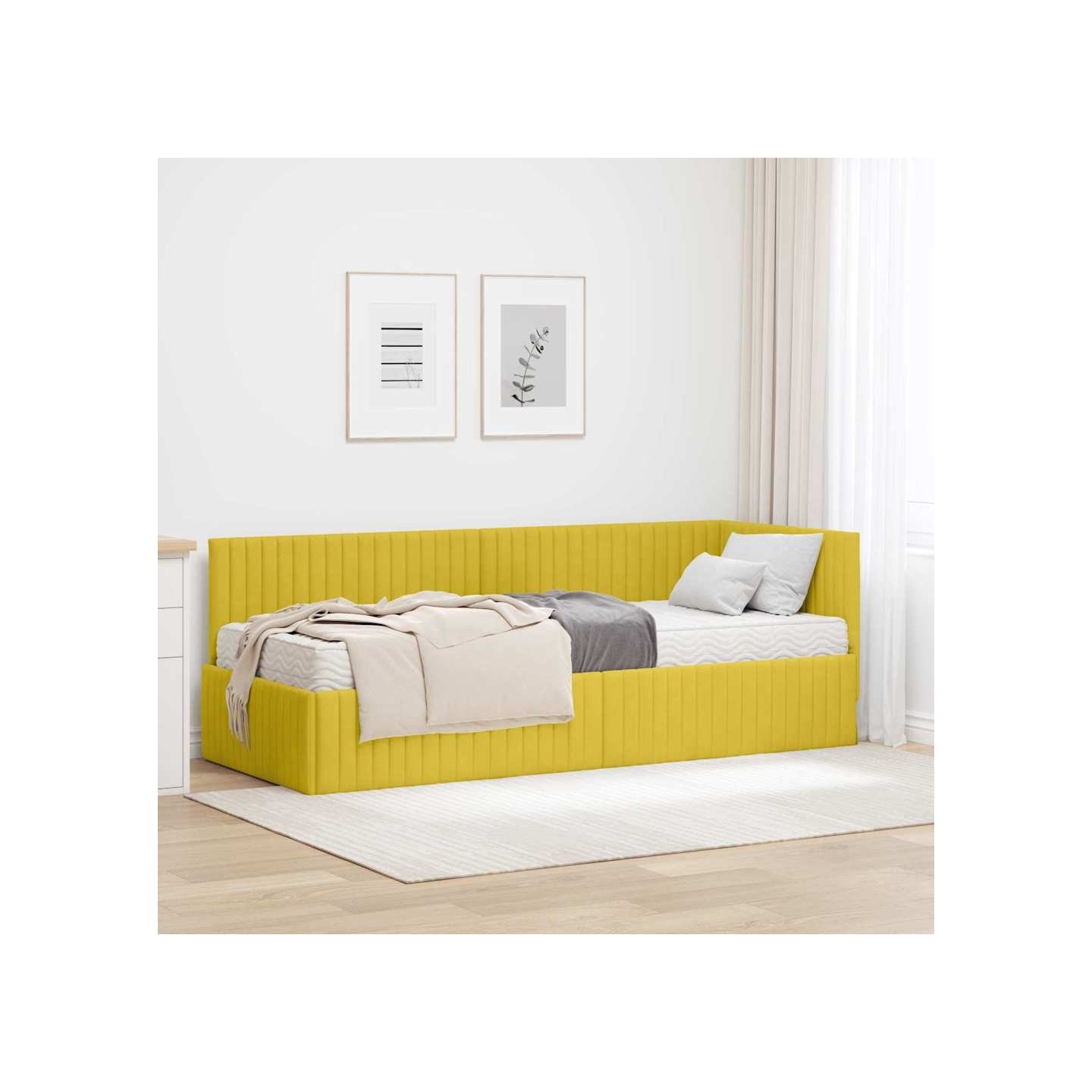 Cadre de lit d'angle avec matelas 2 pc Jaune 80 x 200 cm