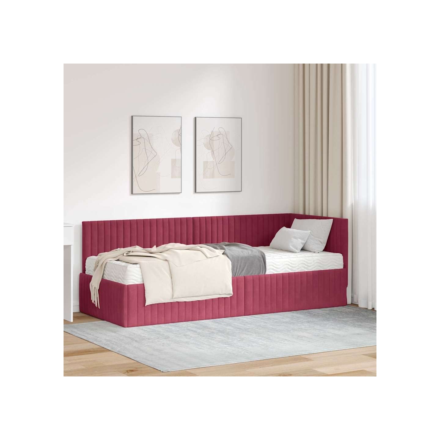 Cadre de lit d'angle avec matelas 2 pièces Bordeaux 80 x 200 cm