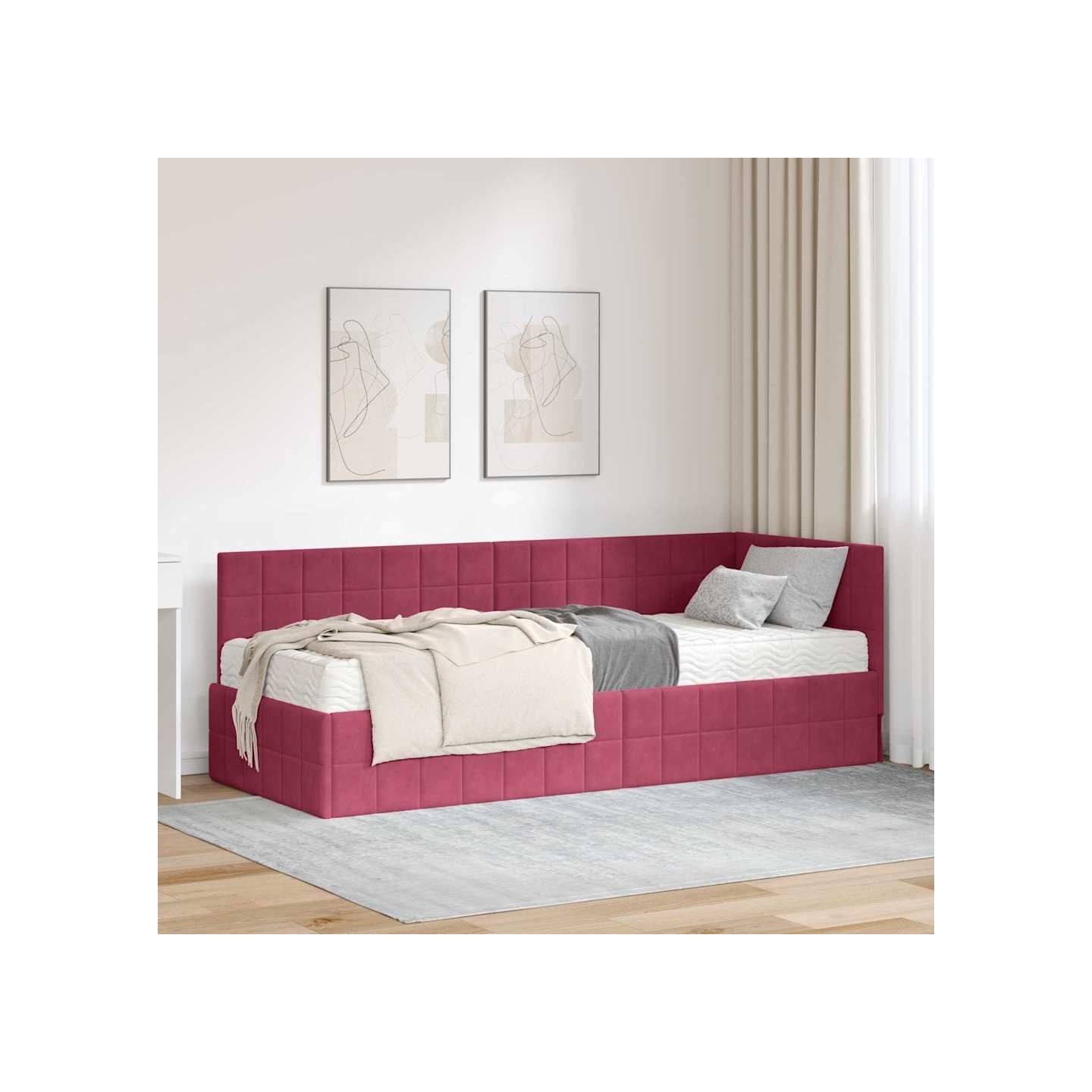 Cadre de lit d'angle avec matelas 2 pc Bordeaux 80 x 200 cm
