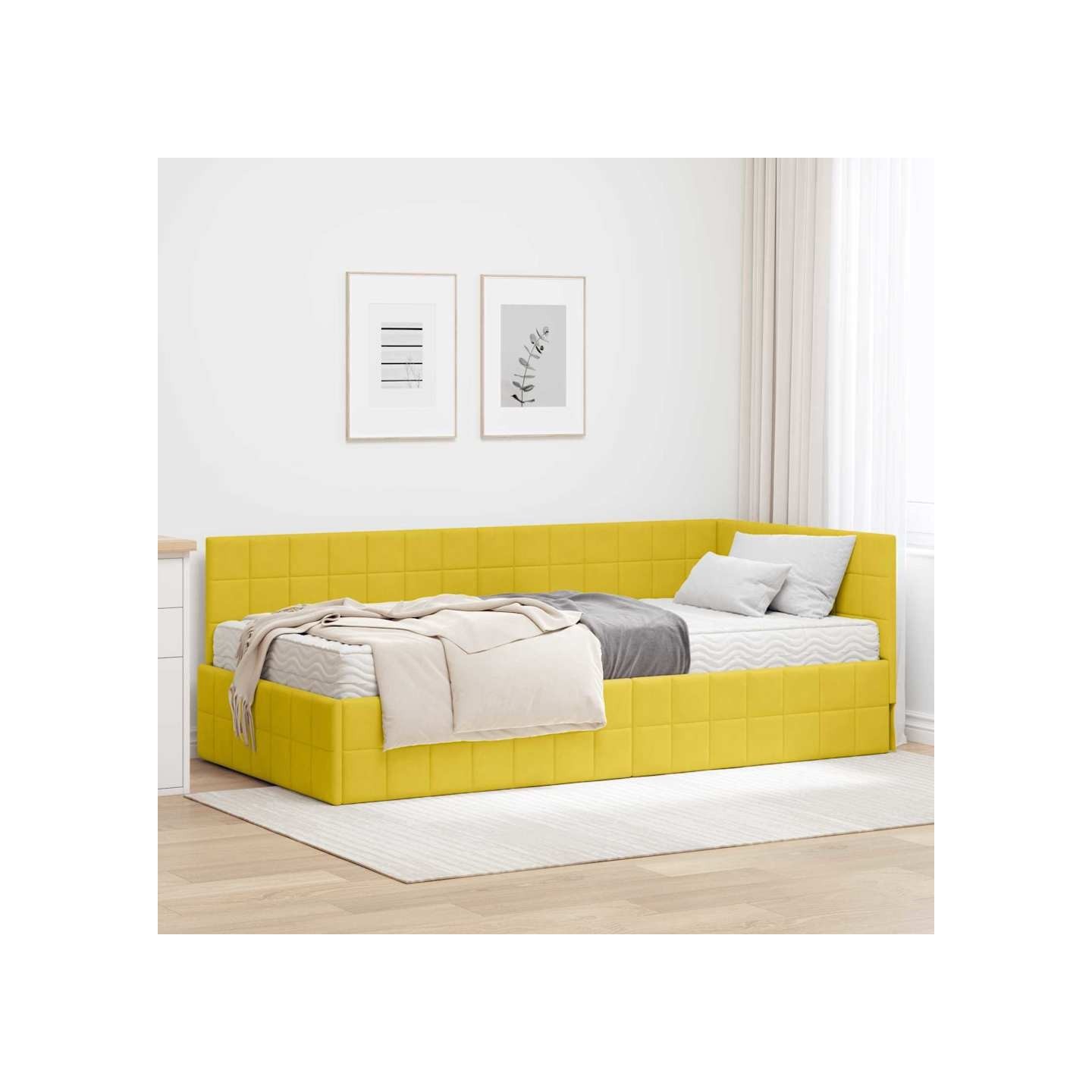 Cadre de lit d'angle avec matelas 2 pc Jaune 90 x 200 cm