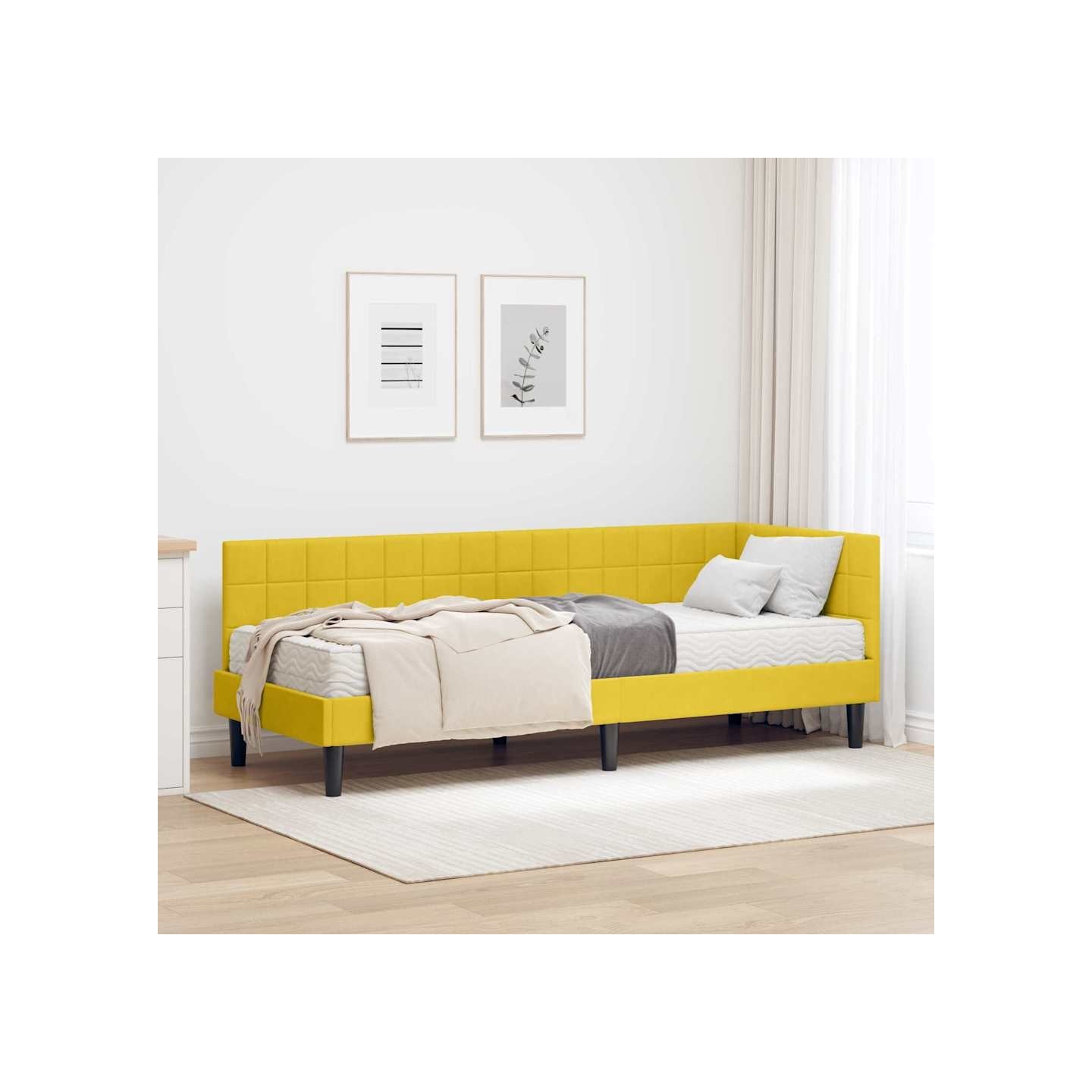 Cadre de lit d'angle avec matelas 2 pc Jaune 80 x 200 cm