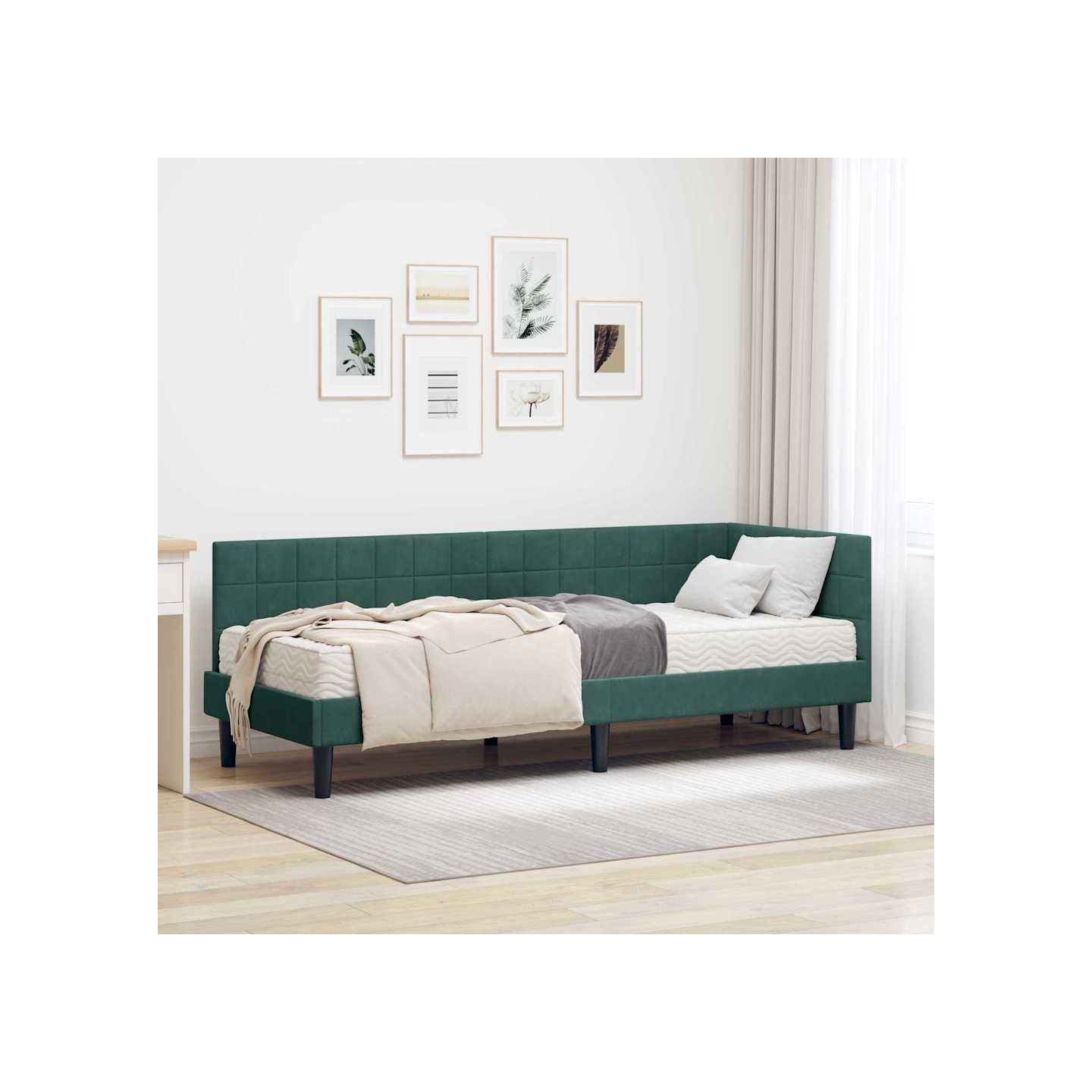 Cadre de lit d'angle avec matelas 2 pc Vert foncé 80 x 200 cm