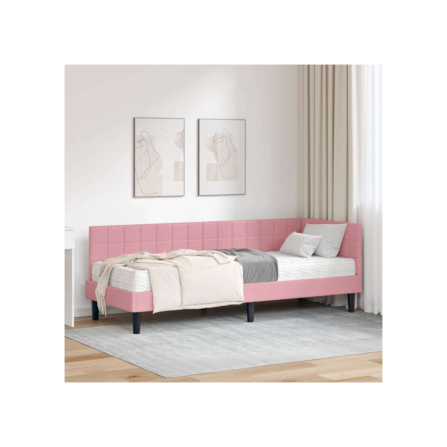 Cadre de lit d'angle avec matelas 2 pc Rose 80 x 200 cm Velours