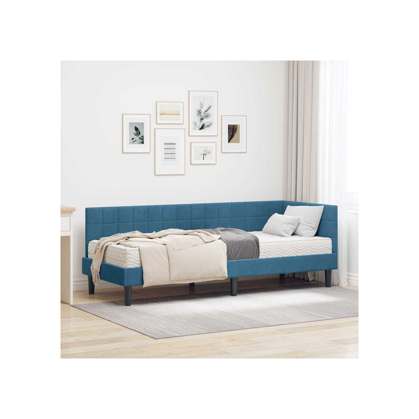 Cadre de lit d'angle avec matelas 2 pc Bleu 80 x 200 cm Velours