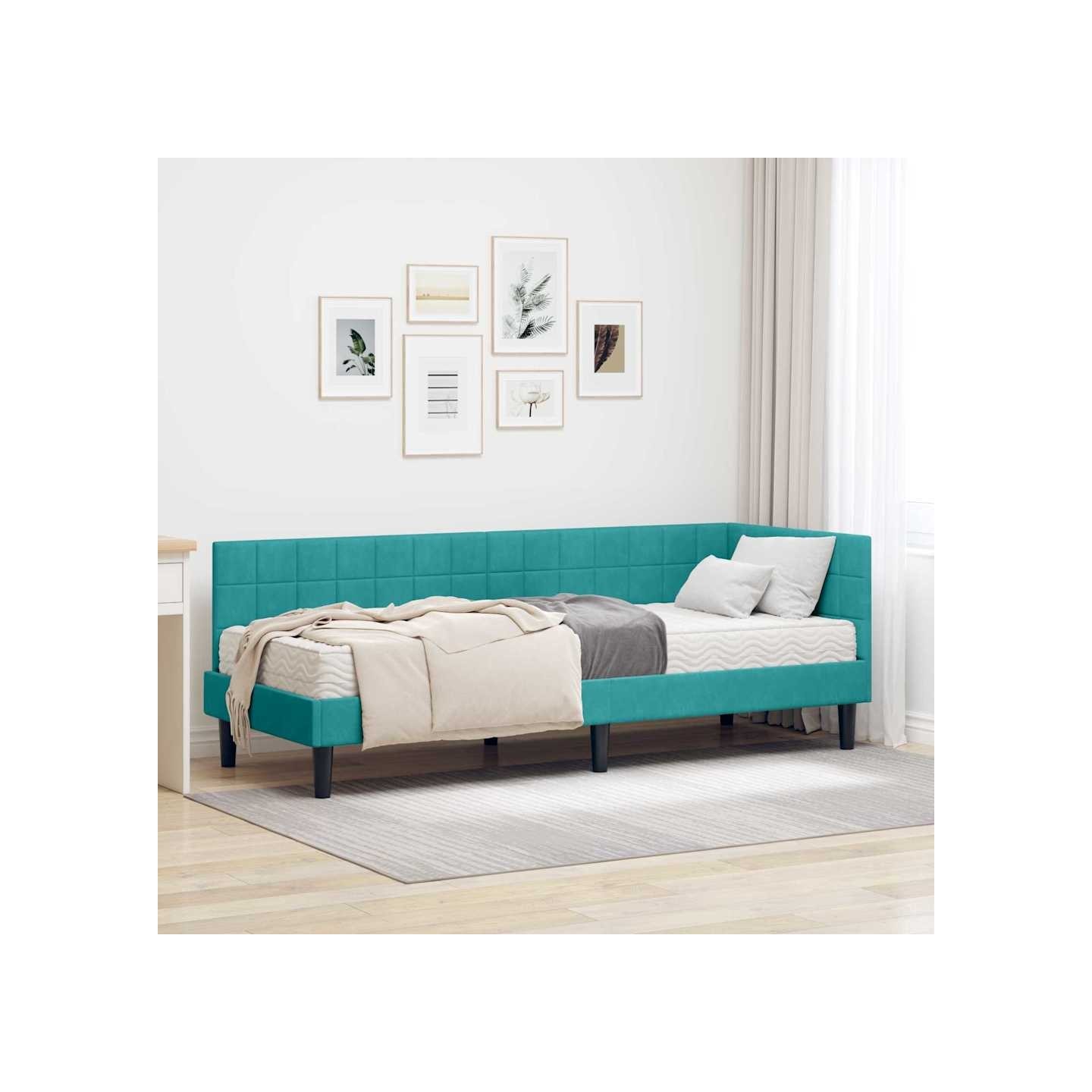 Cadre de lit d'angle avec matelas 2 pc Turquoise 80 x 200 cm