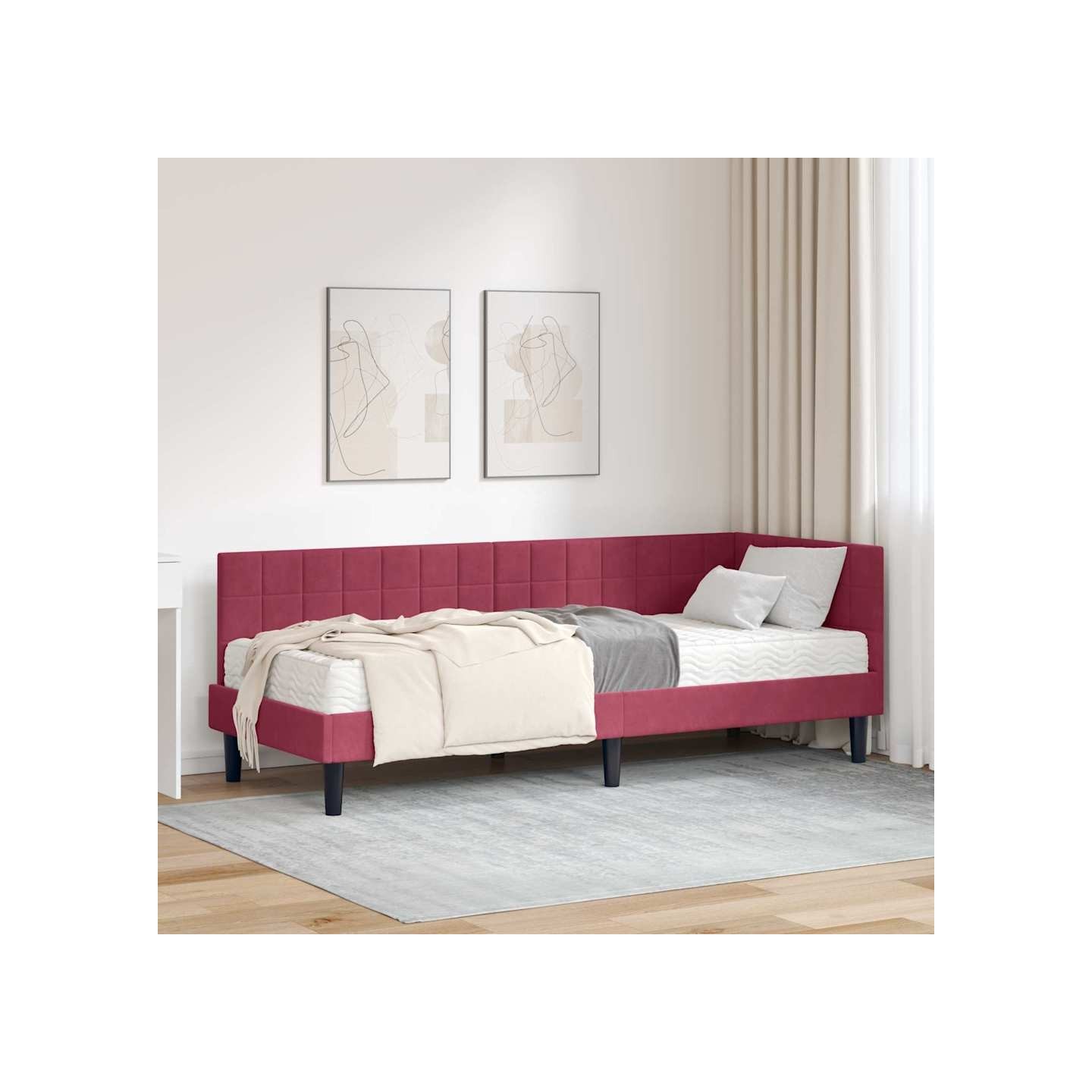 Cadre de lit d'angle avec matelas 2 pc Bordeaux 80 x 200 cm