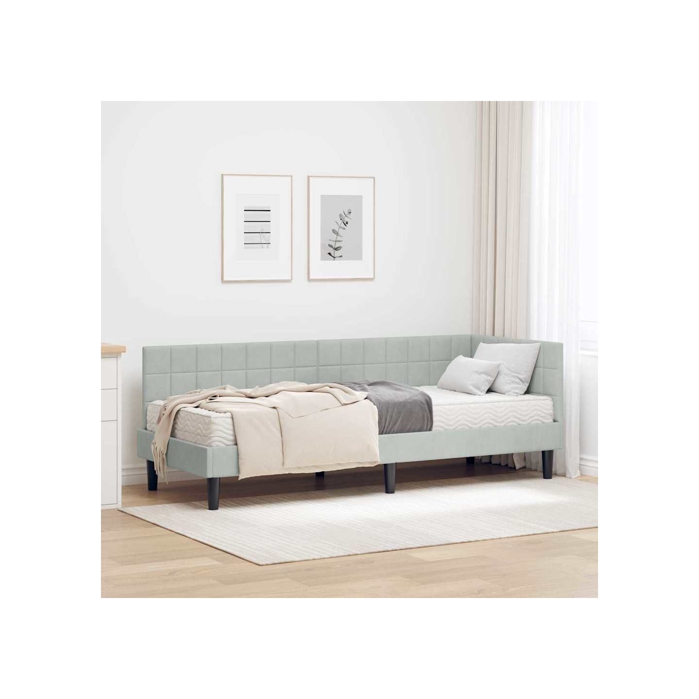 Cadre de lit d'angle avec matelas 2 pc Gris clair 80 x 200 cm