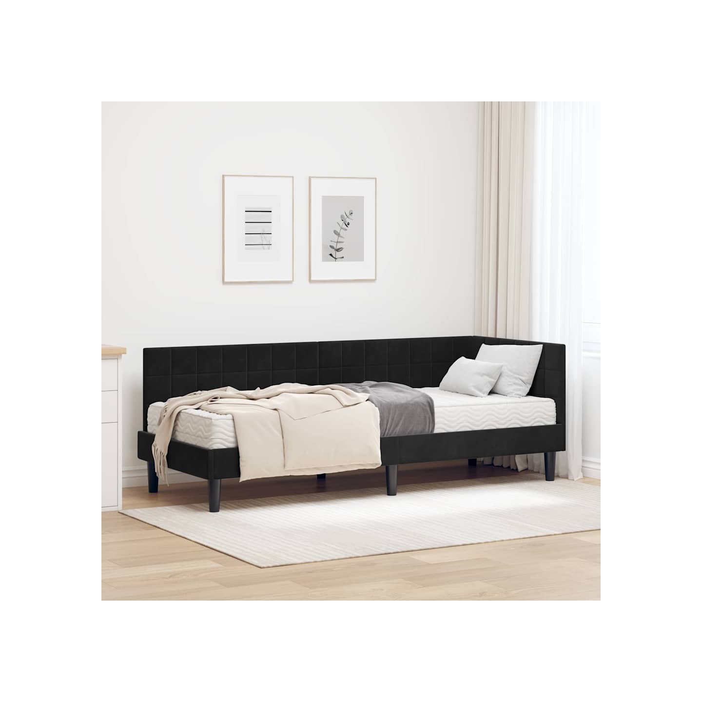 Cadre de lit d'angle avec matelas 2 pc Noir 80 x 200 cm Velours