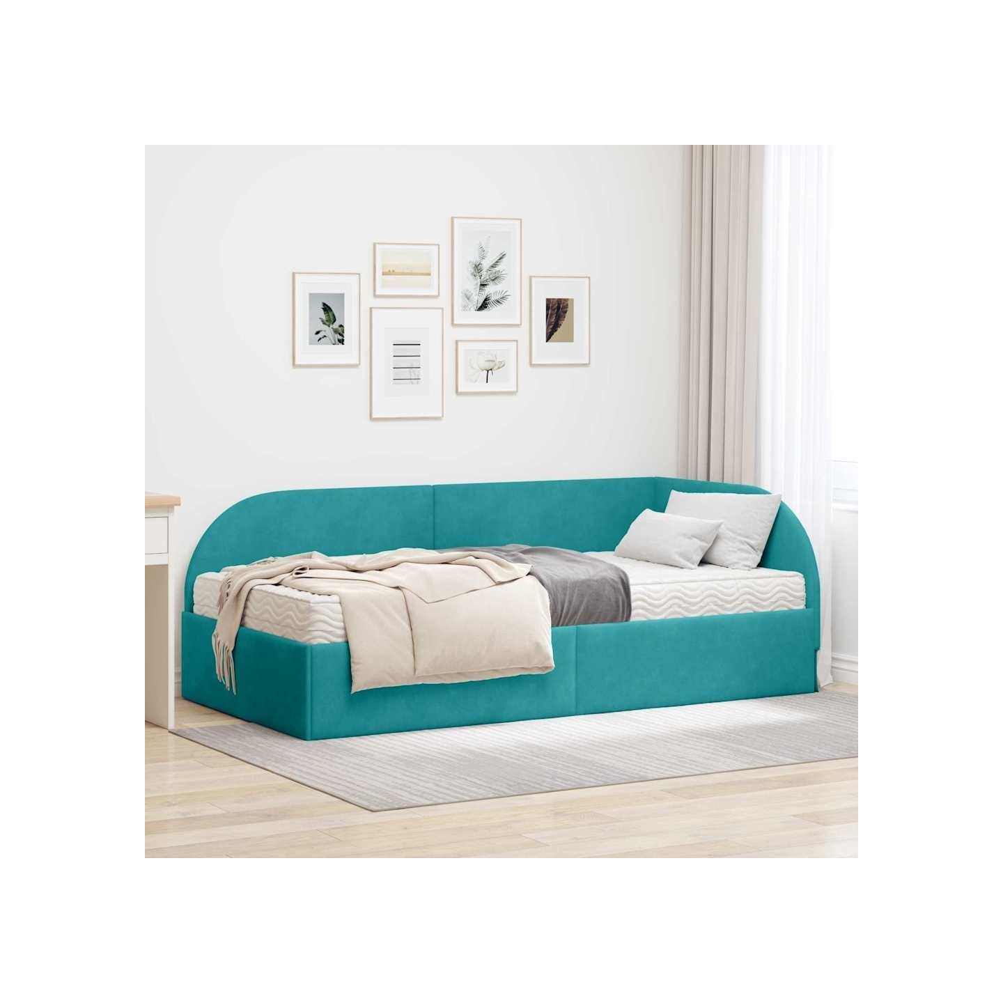 Cadre de lit d'angle avec matelas 2 pc Turquoise 80 x 200 cm