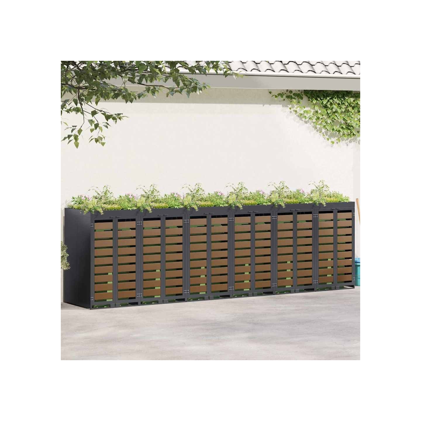 Rangement de poubelle à roulettes pour 3 poubelles Acier