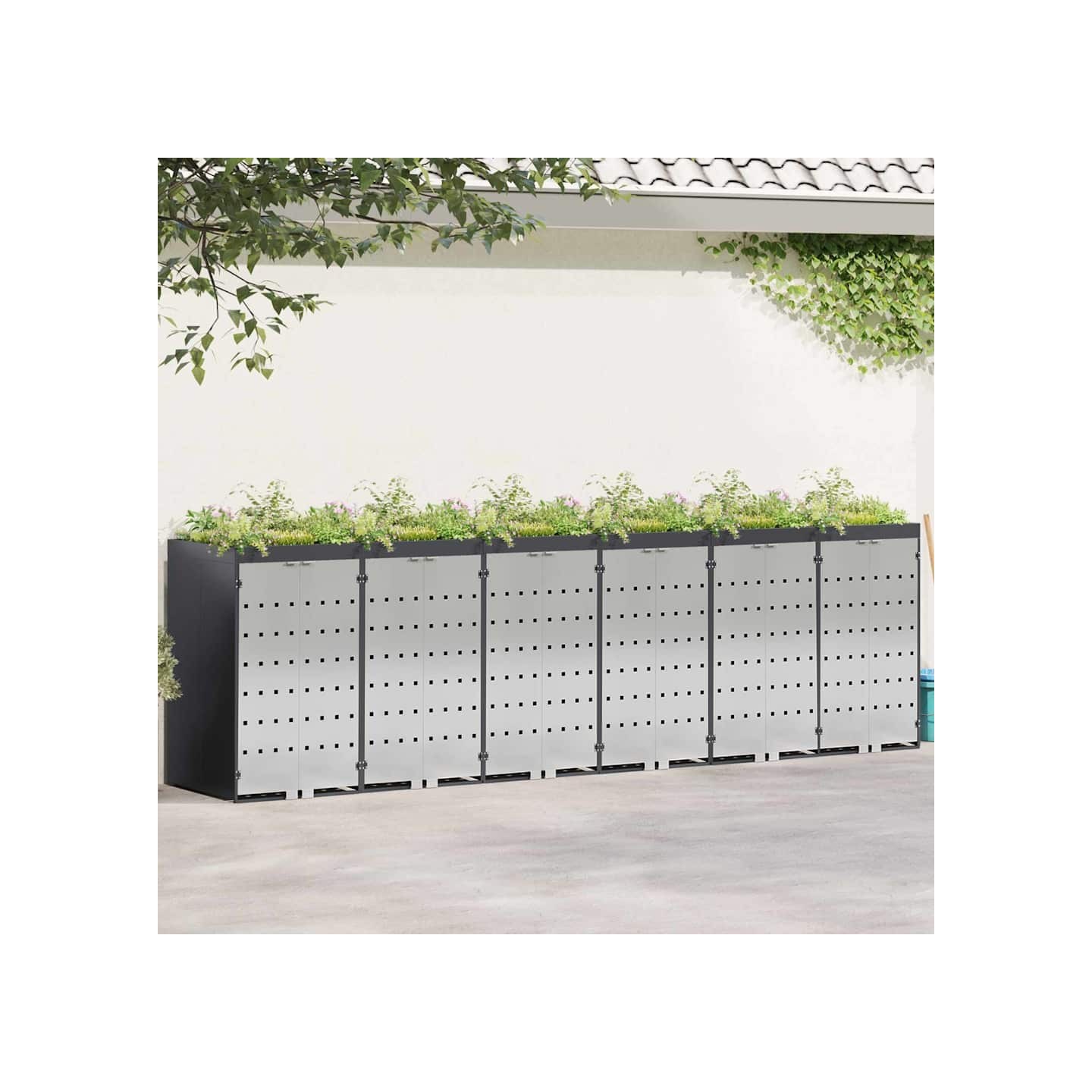 Rangement de poubelle à roulettes pour 3 poubelles Anthracite
