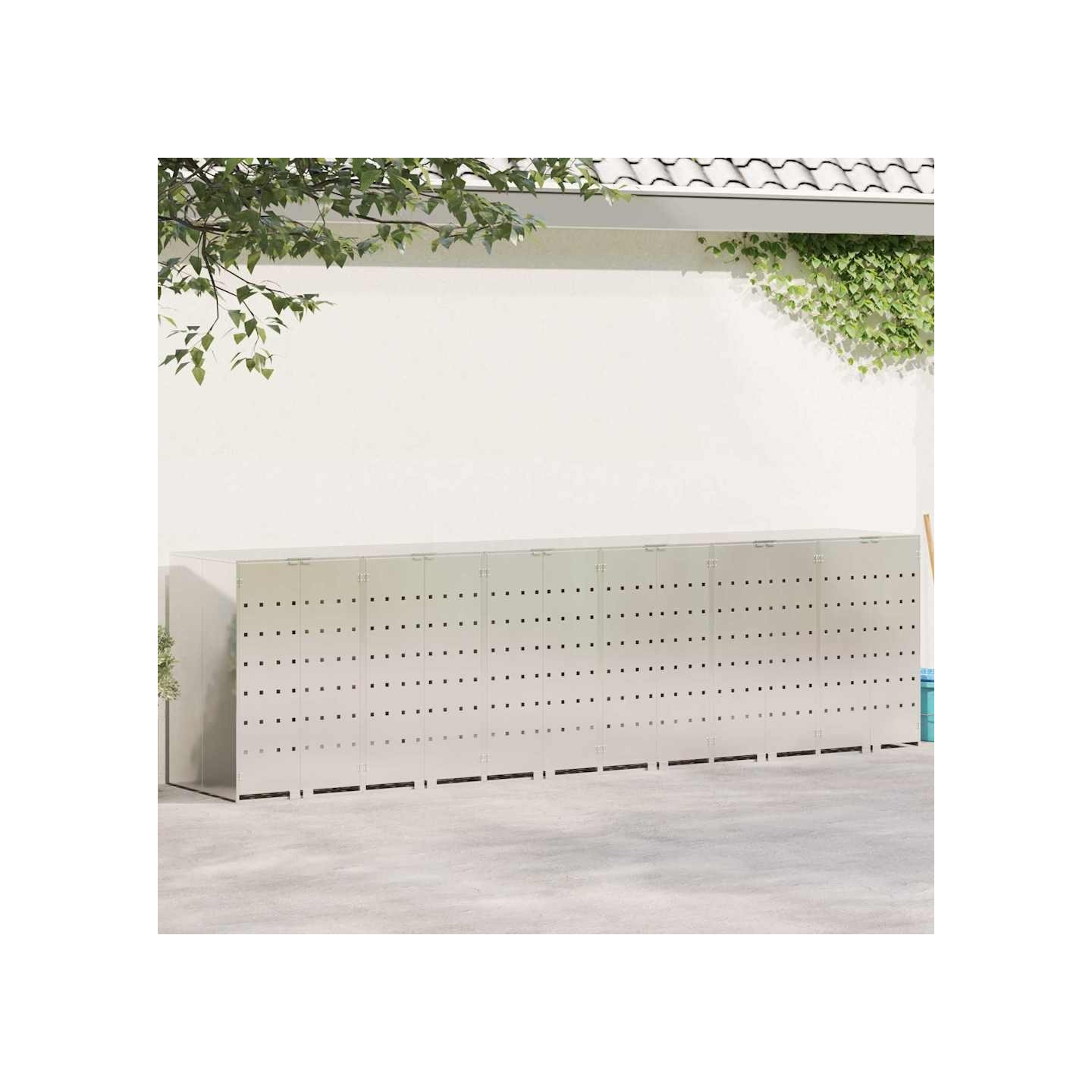Rangement de poubelle à roulettes pour 3 poubelles Argent