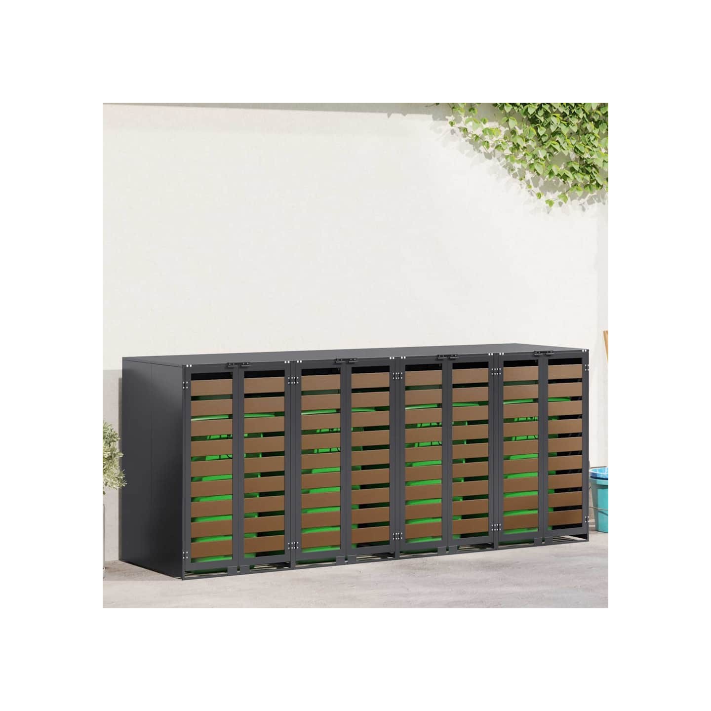 Rangement de poubelle à roulettes pour 3 poubelles Acier
