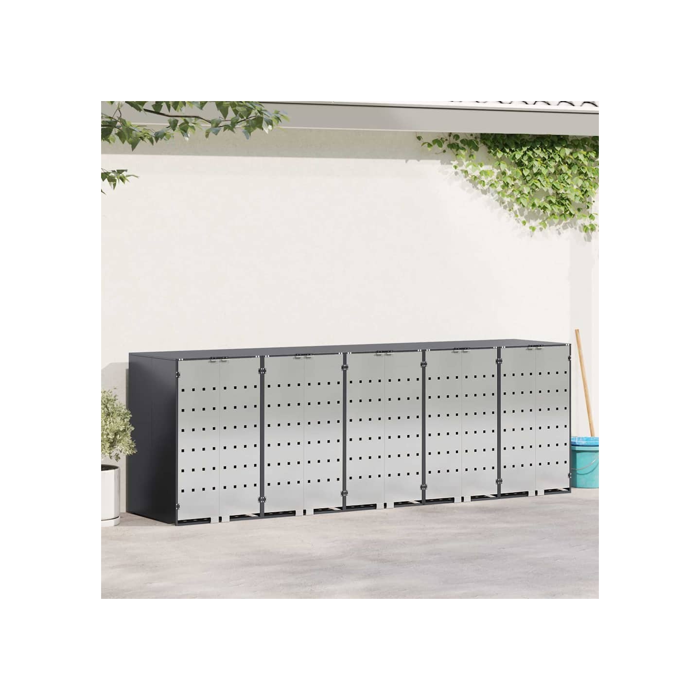 Rangement de poubelle à roulettes pour 3 poubelles Anthracite