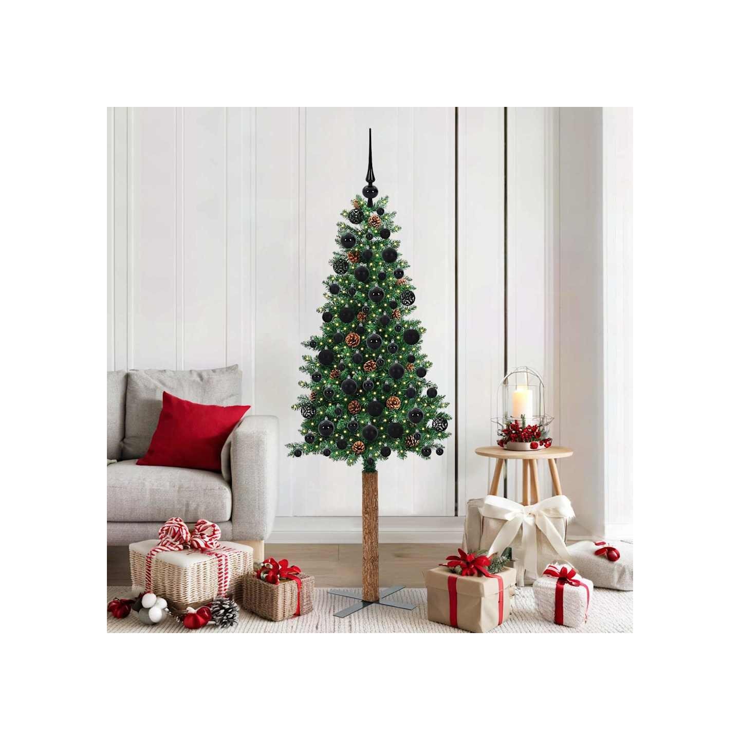 Sapin de Noël mince Vert 180 cm PVC et bois de pin massif