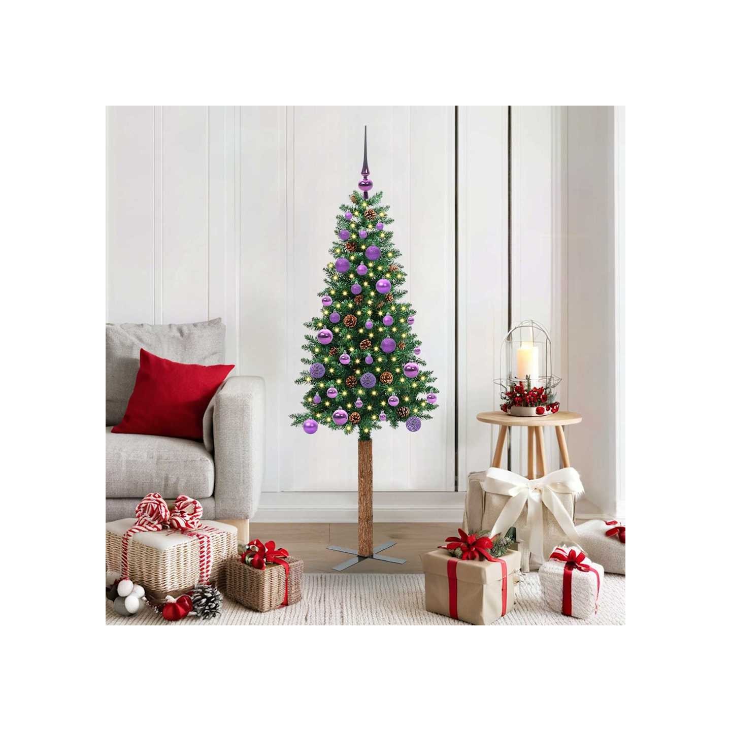 Sapin de Noël mince Vert 150 cm PVC et bois de pin massif