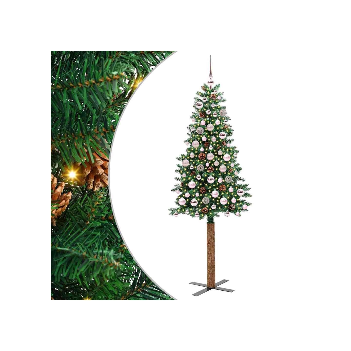 Sapin de Noël mince Vert 180 cm PVC et bois de pin massif